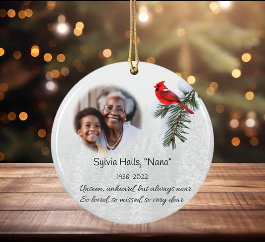 Personalized Memorial Christmas Ornament w/Cardinal