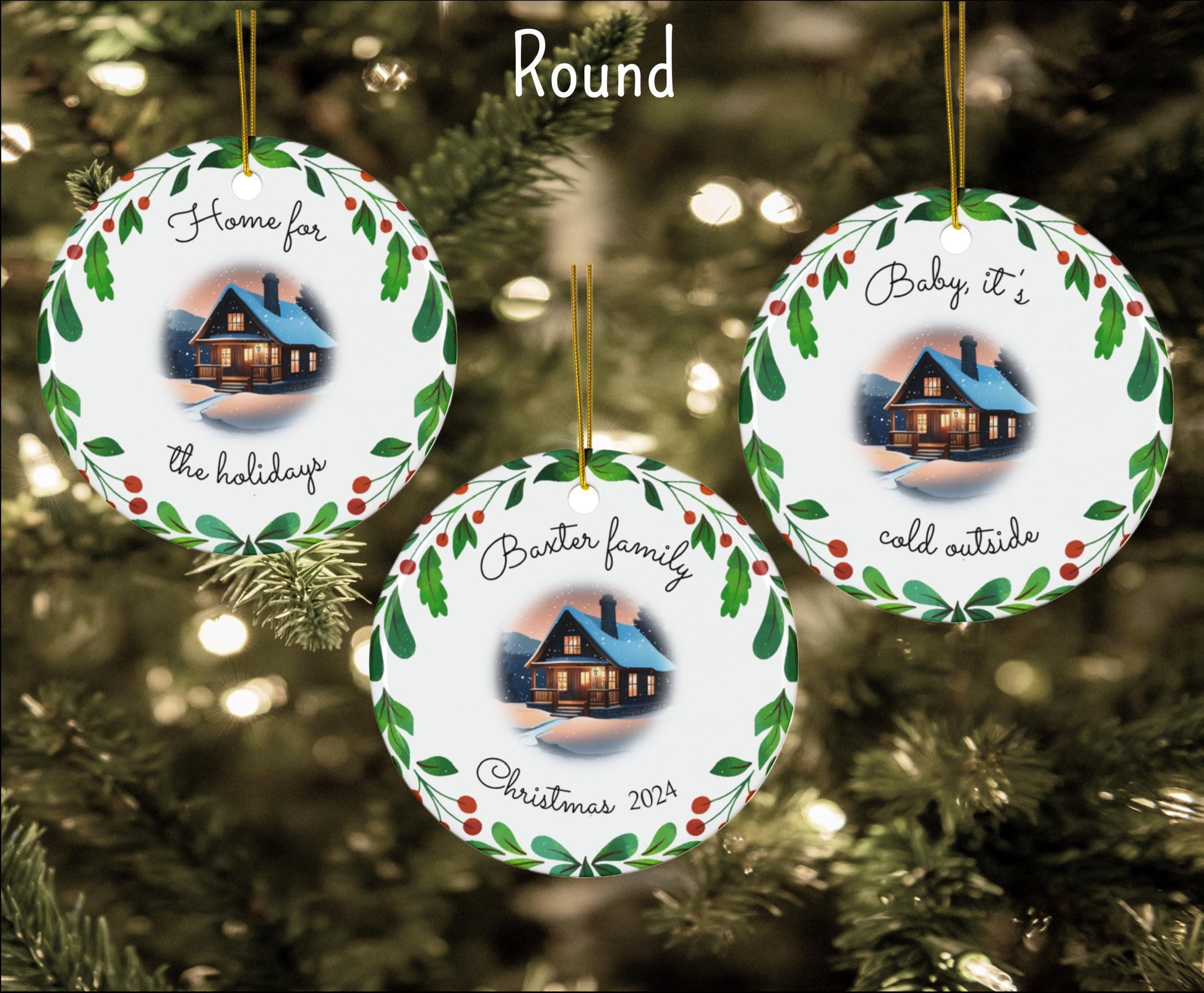 Personalizable Family Christmas Ornament - Cozy Christmas Cottage