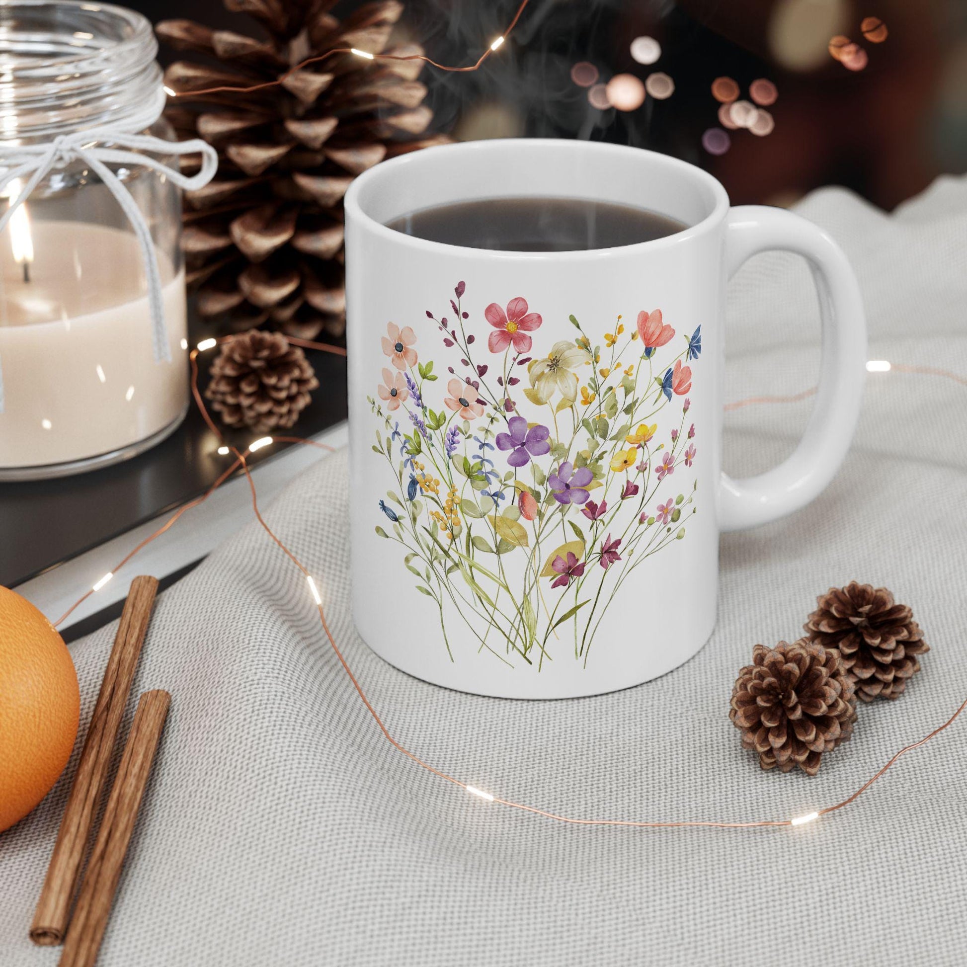 Colorful Wildflowers Ceramic Mug, Floral Tea Cup, Botanical Coffee Mug, Garden Lover Gift, Nature Inspired Drinkware, Flower Pattern Cup