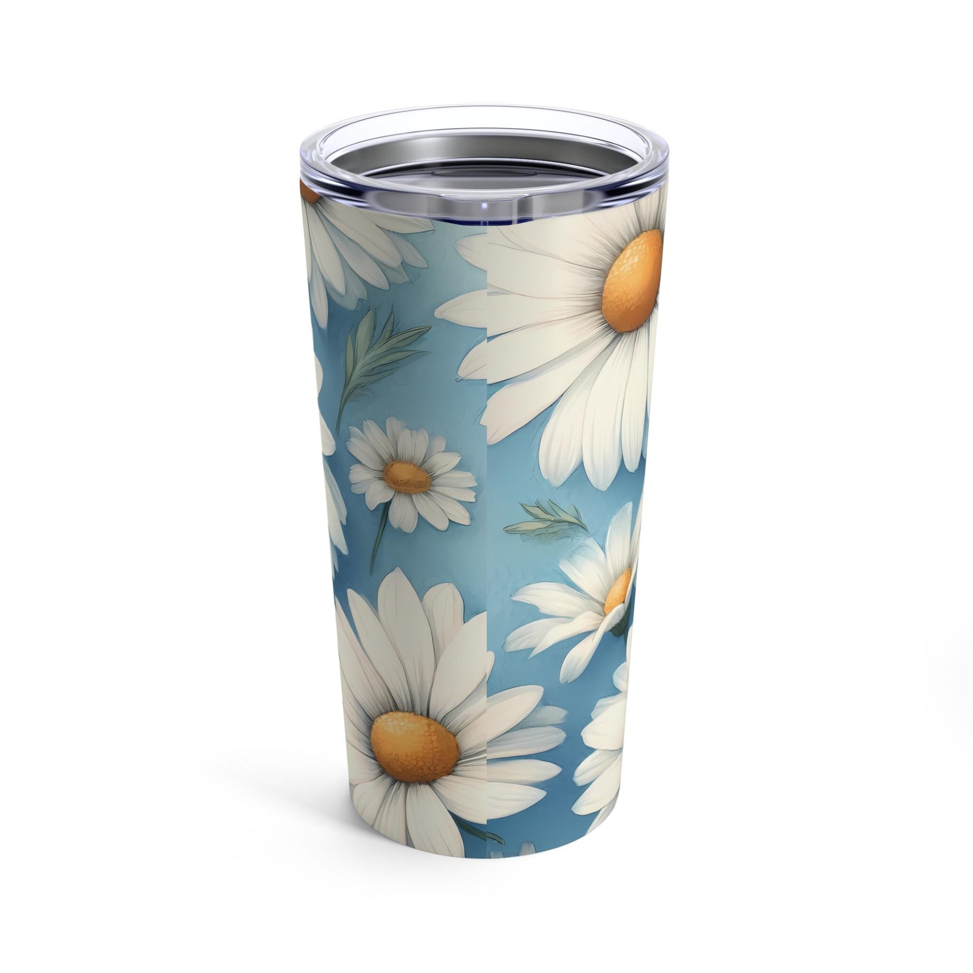 Daisy Tumbler, Floral Drinkware, Blue Flower Cup, Gift for Nature Lover, Coffee Mug Alternative
