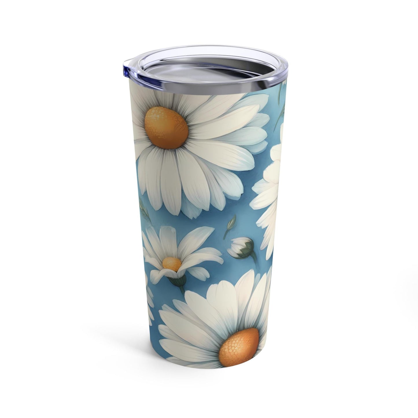 Daisy Tumbler, Floral Drinkware, Blue Flower Cup, Gift for Nature Lover, Coffee Mug Alternative