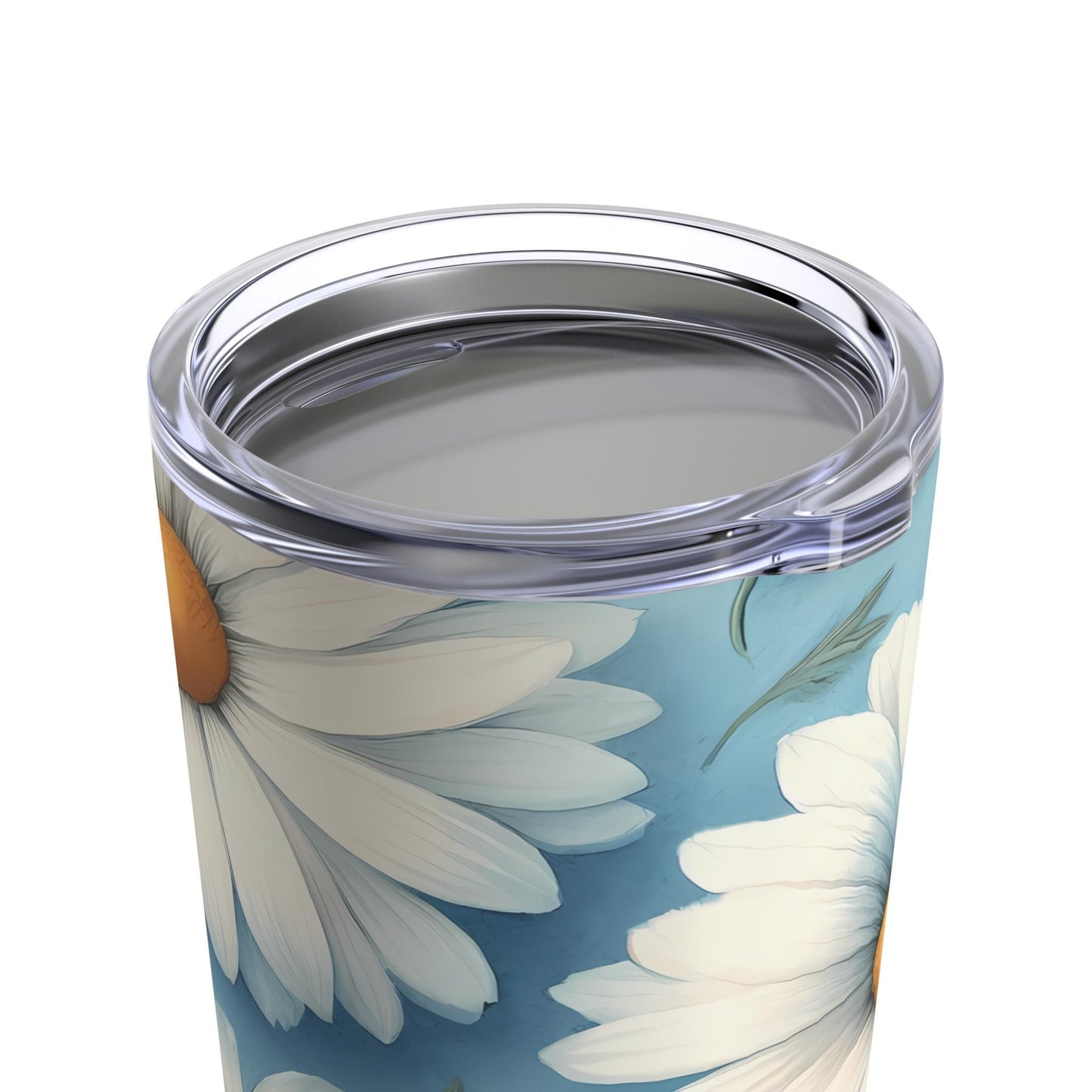 Daisy Tumbler, Floral Drinkware, Blue Flower Cup, Gift for Nature Lover, Coffee Mug Alternative