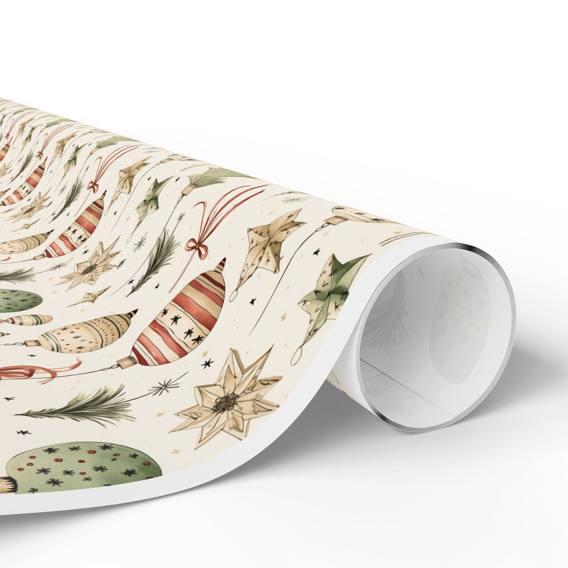 Wrapping Papers, Vintage Christmas Ornaments Gift Wrap, Holiday Wrapping Paper Roll, Festive Gift Wrap, Retro Gift Packaging, Christmas
