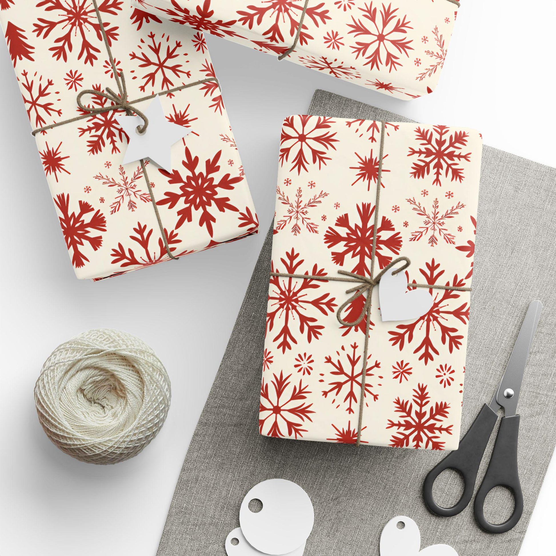 Christmas Wrapping Papers, Festive Red Snowflake Design, Holiday Gift Wrap, Vibrant Xmas Packaging, Winter Party Supplies