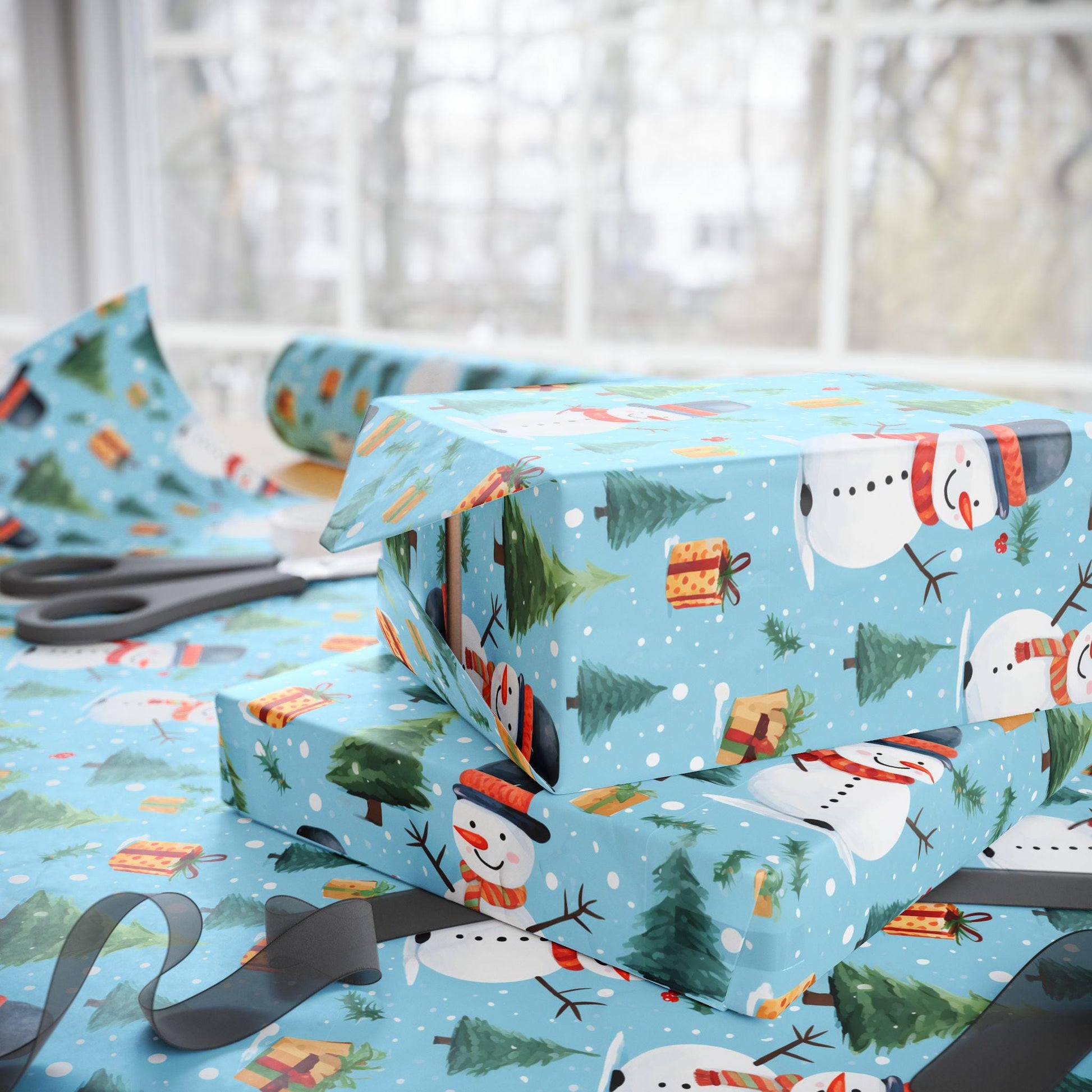Wrapping Papers, Christmas Snowmen Gift Wrap Roll, Holiday Wrapping Paper, Festive Xmas Gift Wrap, Cute Winter Wrapping Paper, Cheerful