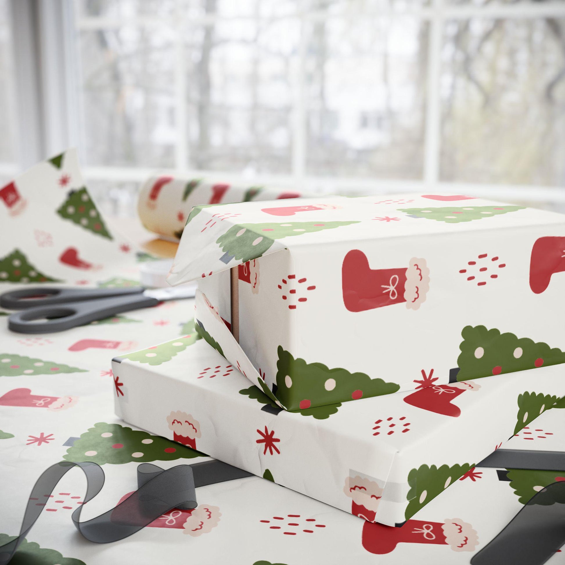 Christmas Wrapping Papers, Holiday Gift Wrap, Festive Present Wrap, Xmas Tree Gift Wrap, Stocking Wrapping Paper