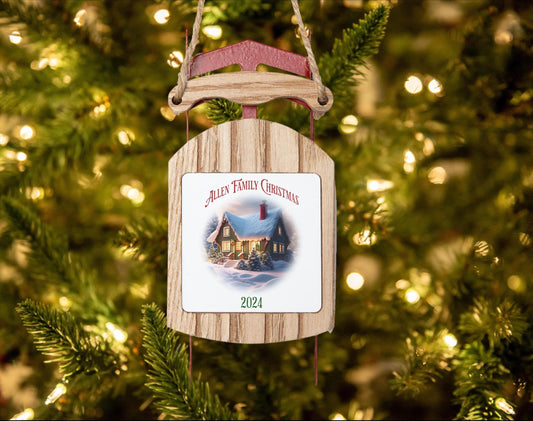 Personalized Wooden Sled Christmas Ornament