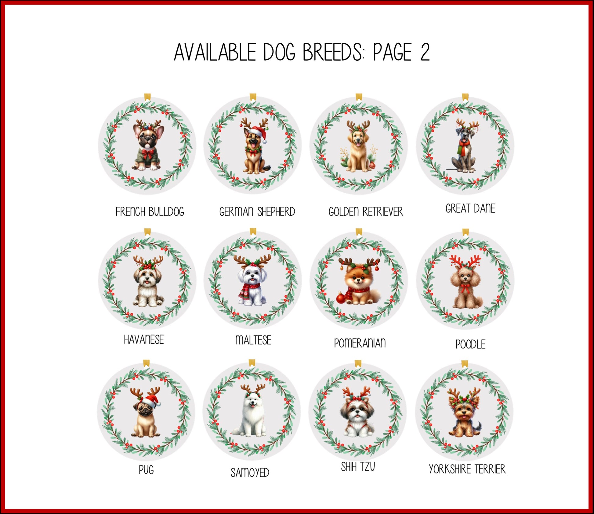 Personalizable Dog Breed Christmas Ornaments, Pet Christmas Ornaments, Dog Breed Ornaments, Custom Dog Ornament, Pet Ornament