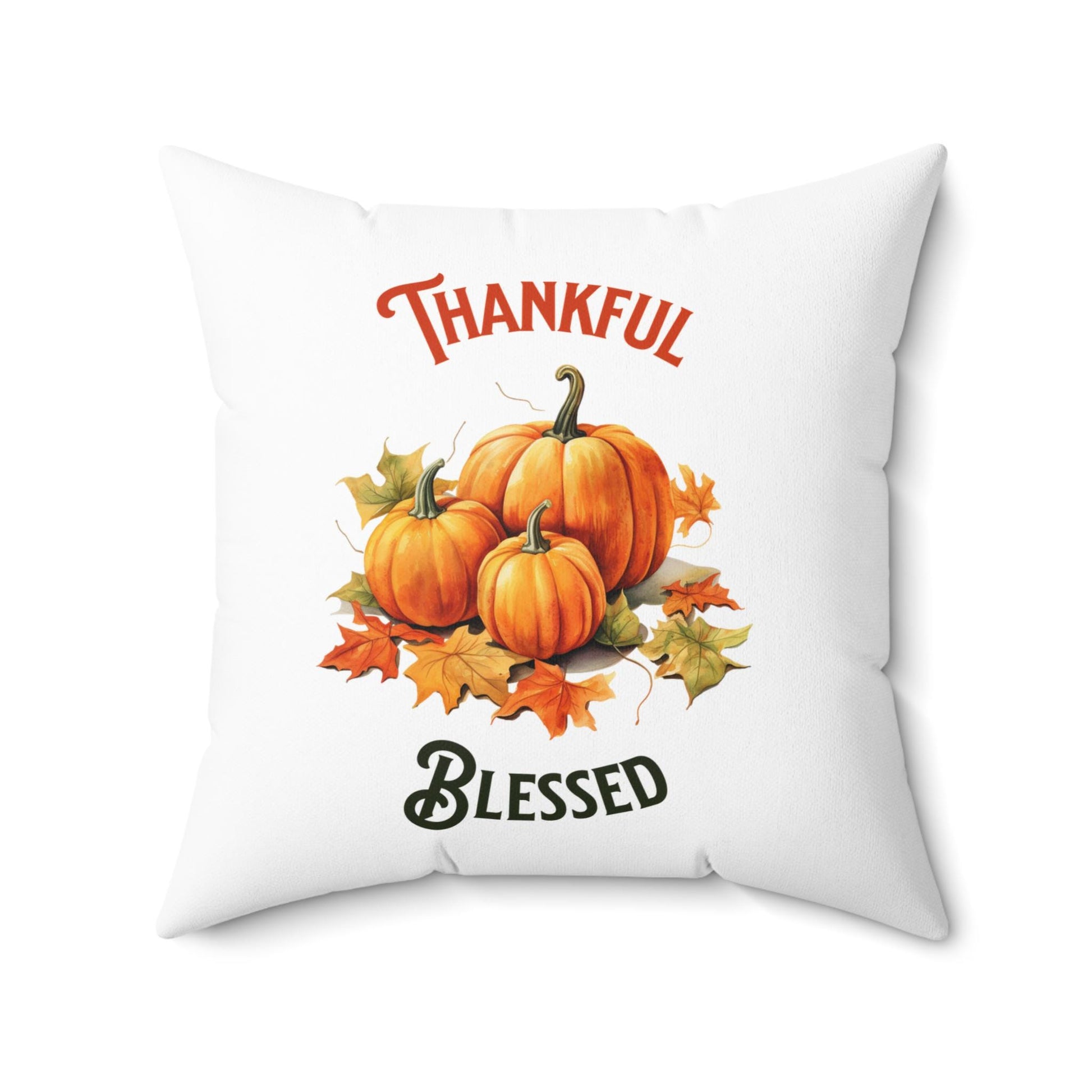 Fall Pumpkin Decorative Pillow, Autumn Leaves Thankful Blessed Home Decor, Spun Polyester Square Pillow, Seasonal Throw Cushion, Harvest