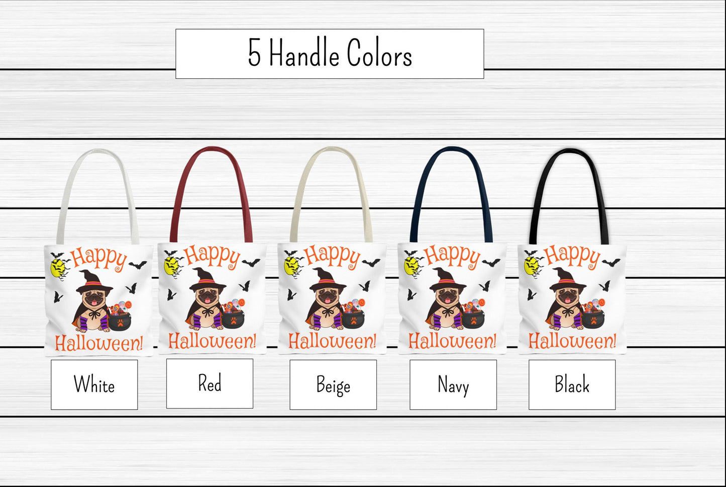 Pug Halloween Tote Bag, Trick or Treat Bag, Candy Bowl Bag, Spooky Pug Tote, Halloween Costume Tote, Halloween Candy Bag