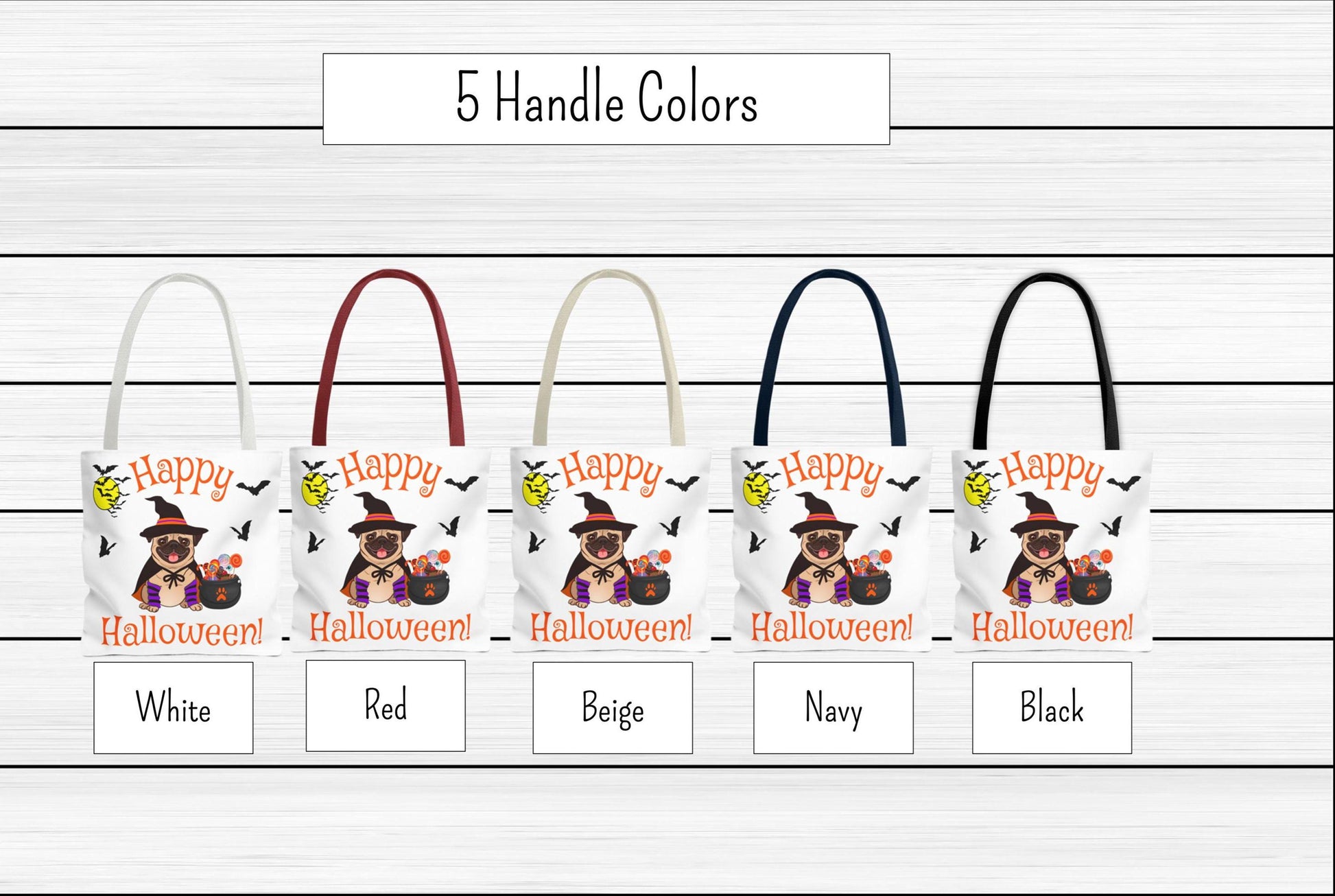 Pug Halloween Tote Bag, Trick or Treat Bag, Candy Bowl Bag, Spooky Pug Tote, Halloween Costume Tote, Halloween Candy Bag