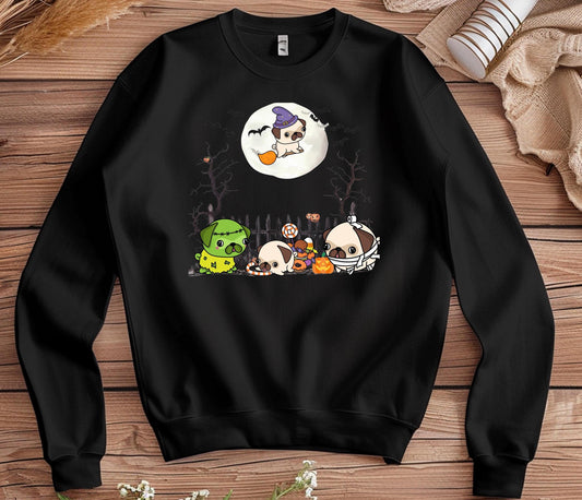 Pug Halloween Sweatshirt, Unisex Crewneck Jumper, Dog Lover Gift, Halloween Costume Shirt, Cozy Fall Sweater