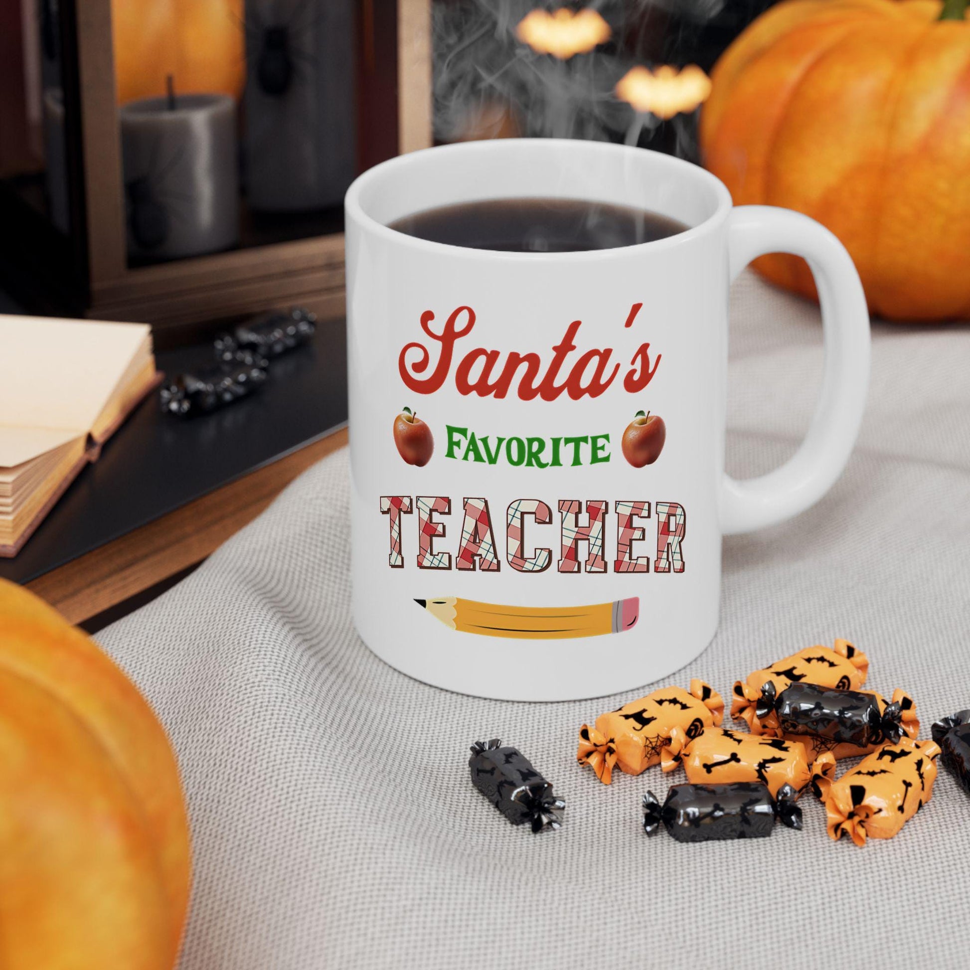 Santa's Favorite Teacher Ceramic Mug, Christmas Gift for Teacher, Holiday Coffee Cup, Teacher Appreciation Gift, Festive Tea Mug, Funny