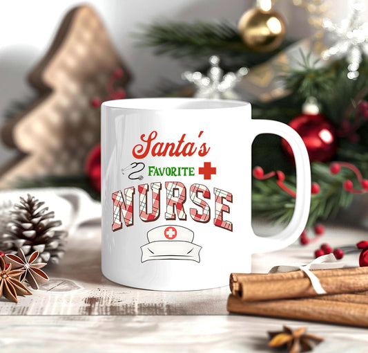 Ceramic Mug: Santa's Favorite Nurse Gift, Nurse Appreciation Coffee Cup, Holiday Gift Idea, Nurse Christmas Present, Funny Nurse Mug