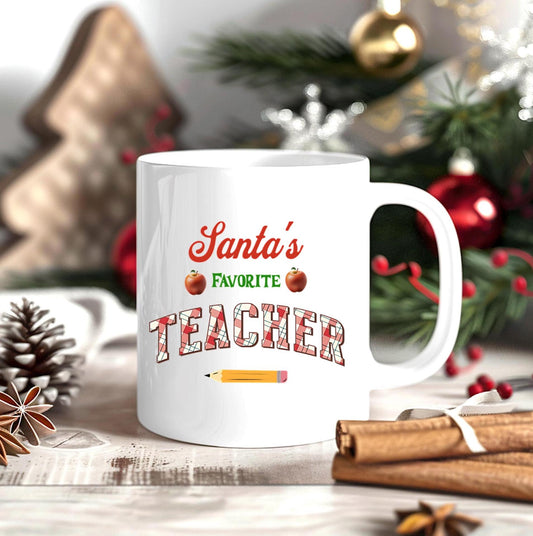 Santa's Favorite Teacher Ceramic Mug, Christmas Gift for Teacher, Holiday Coffee Cup, Teacher Appreciation Gift, Festive Tea Mug, Funny