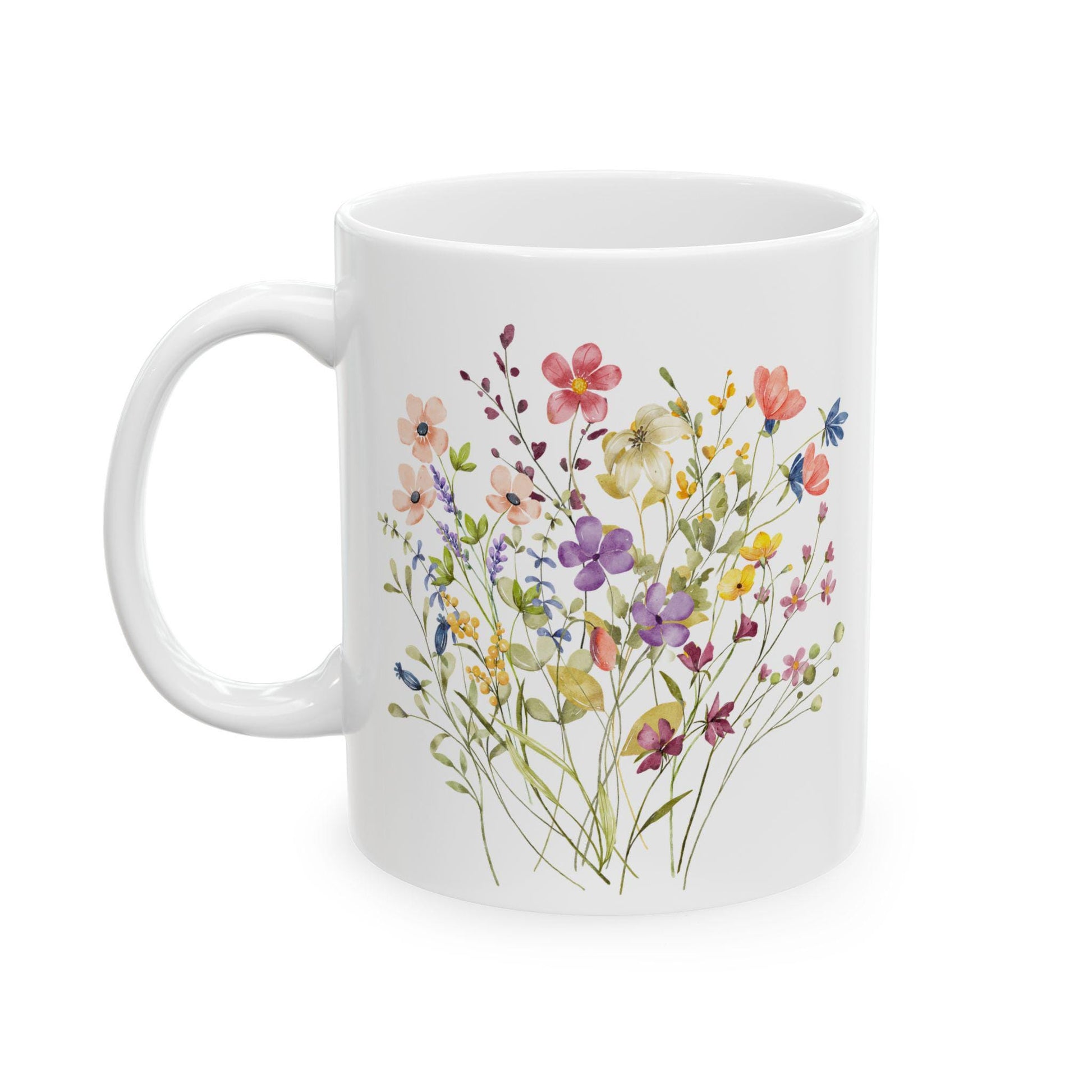 Colorful Wildflowers Ceramic Mug, Floral Tea Cup, Botanical Coffee Mug, Garden Lover Gift, Nature Inspired Drinkware, Flower Pattern Cup