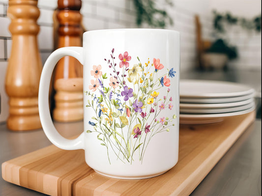 Colorful Wildflowers Ceramic Mug, Floral Tea Cup, Botanical Coffee Mug, Garden Lover Gift, Nature Inspired Drinkware, Flower Pattern Cup