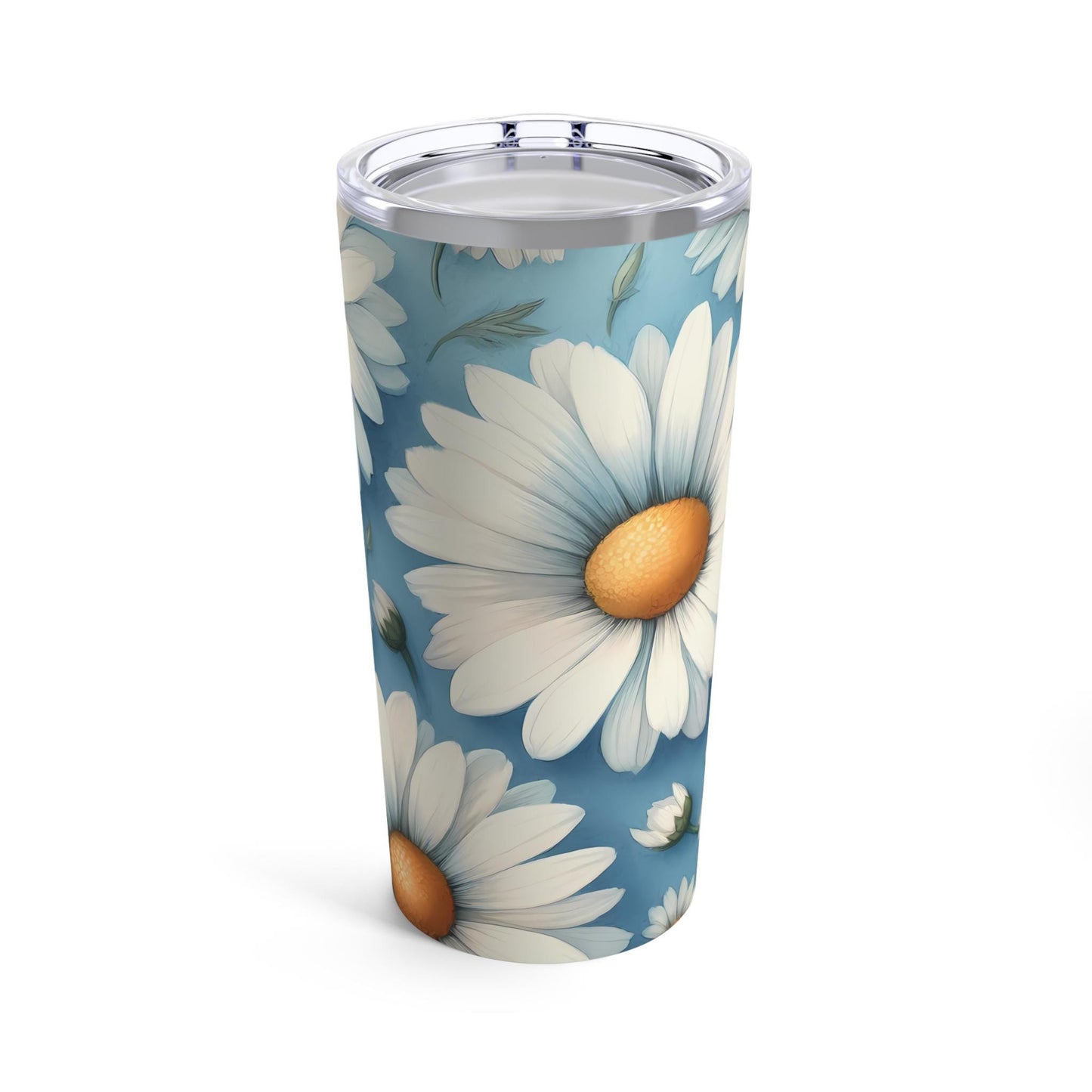 Daisy Tumbler, Floral Drinkware, Blue Flower Cup, Gift for Nature Lover, Coffee Mug Alternative
