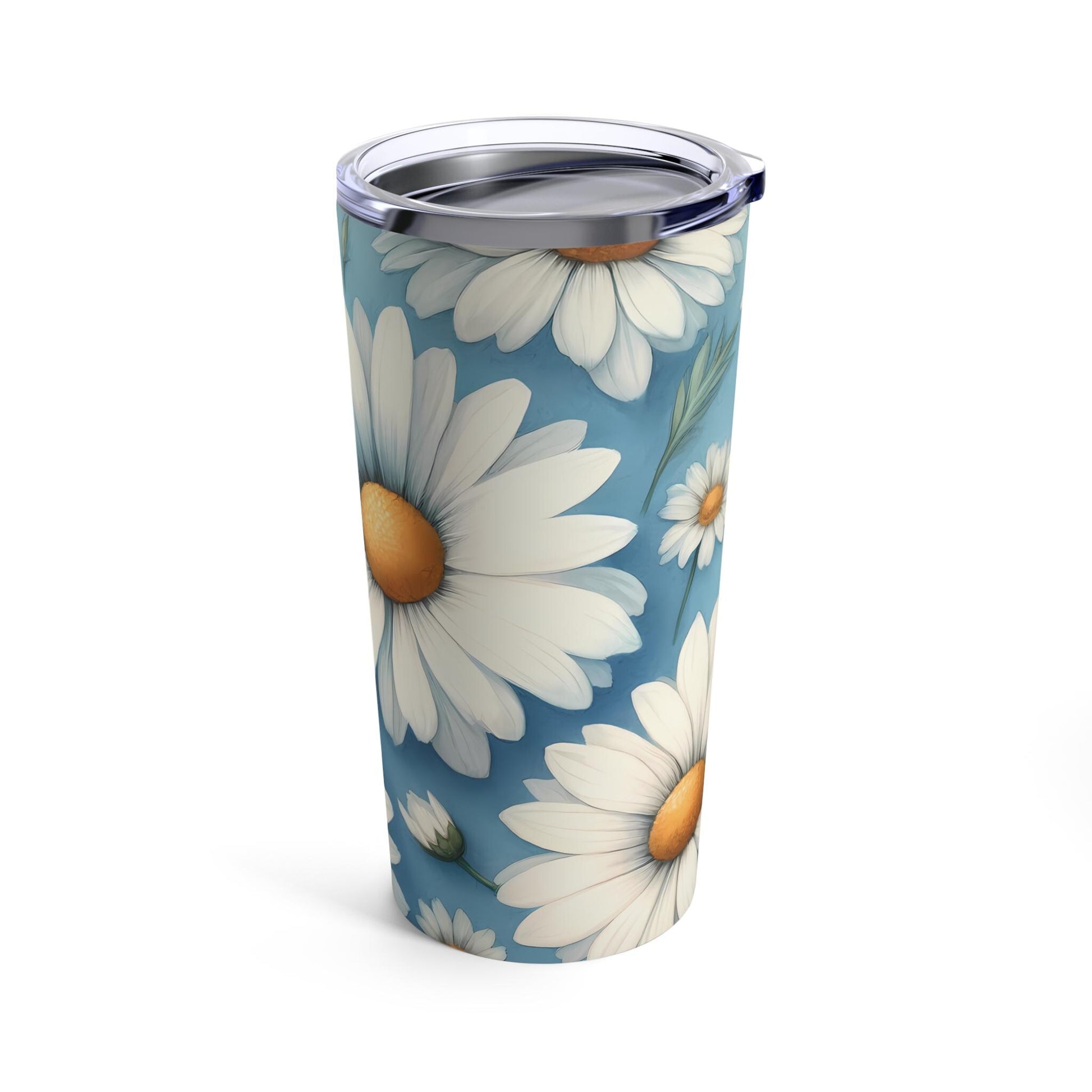 Daisy Tumbler, Floral Drinkware, Blue Flower Cup, Gift for Nature Lover, Coffee Mug Alternative