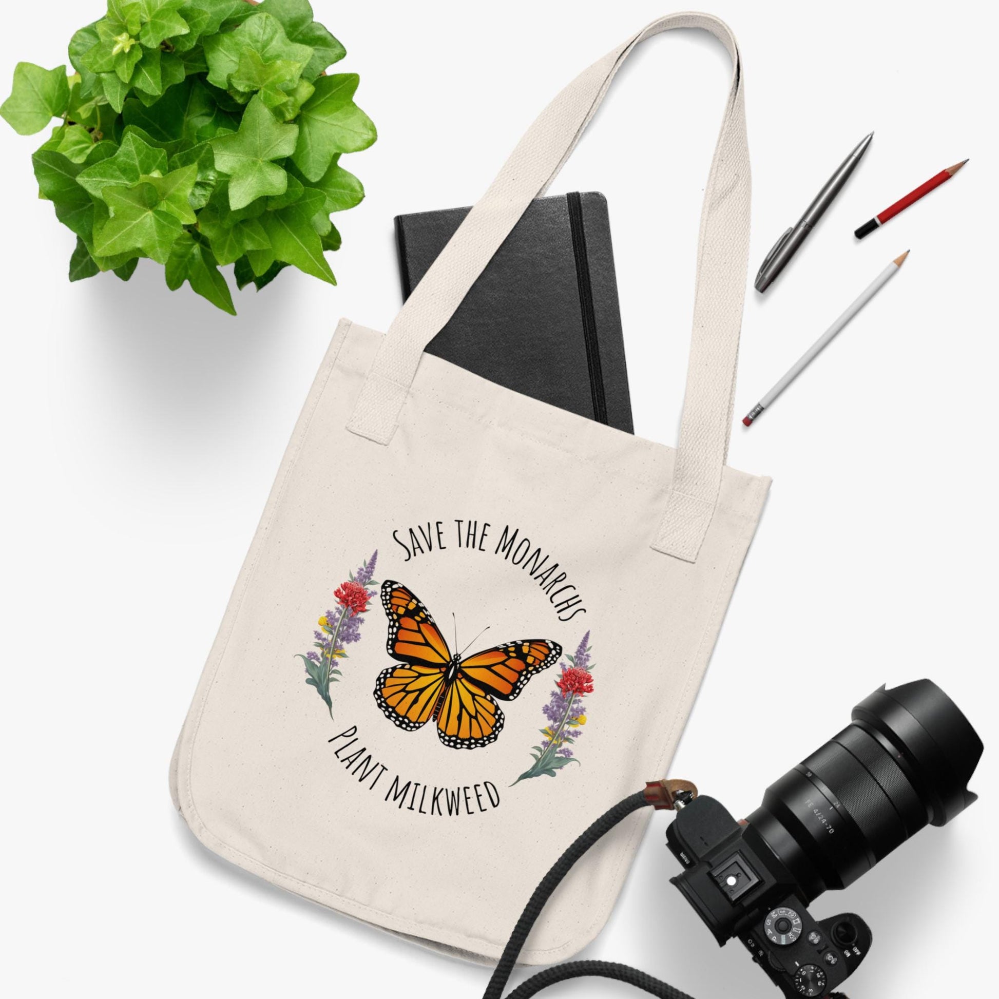 Eco-Friendly Tote Bag - Save the Monarchs, Plant Milkweed - Endangered Species Awareness, Nature Lover Gift, Butterfly Lover Gift,