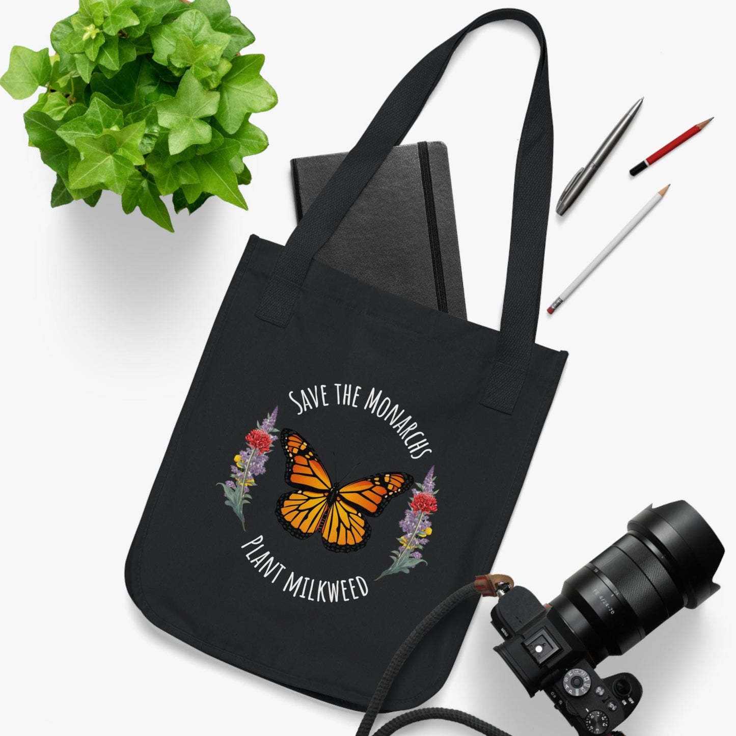 Eco-Friendly Tote Bag - Save the Monarchs, Plant Milkweed - Endangered Species Awareness, Nature Lover Gift, Butterfly Lover Gift,
