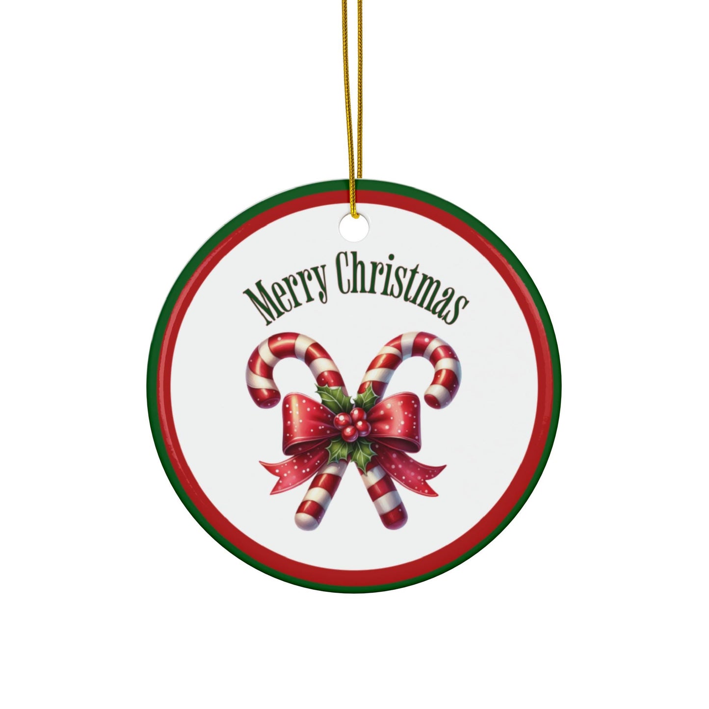 Ceramic Christmas Ornament - Candy Cane and Coquette Bow