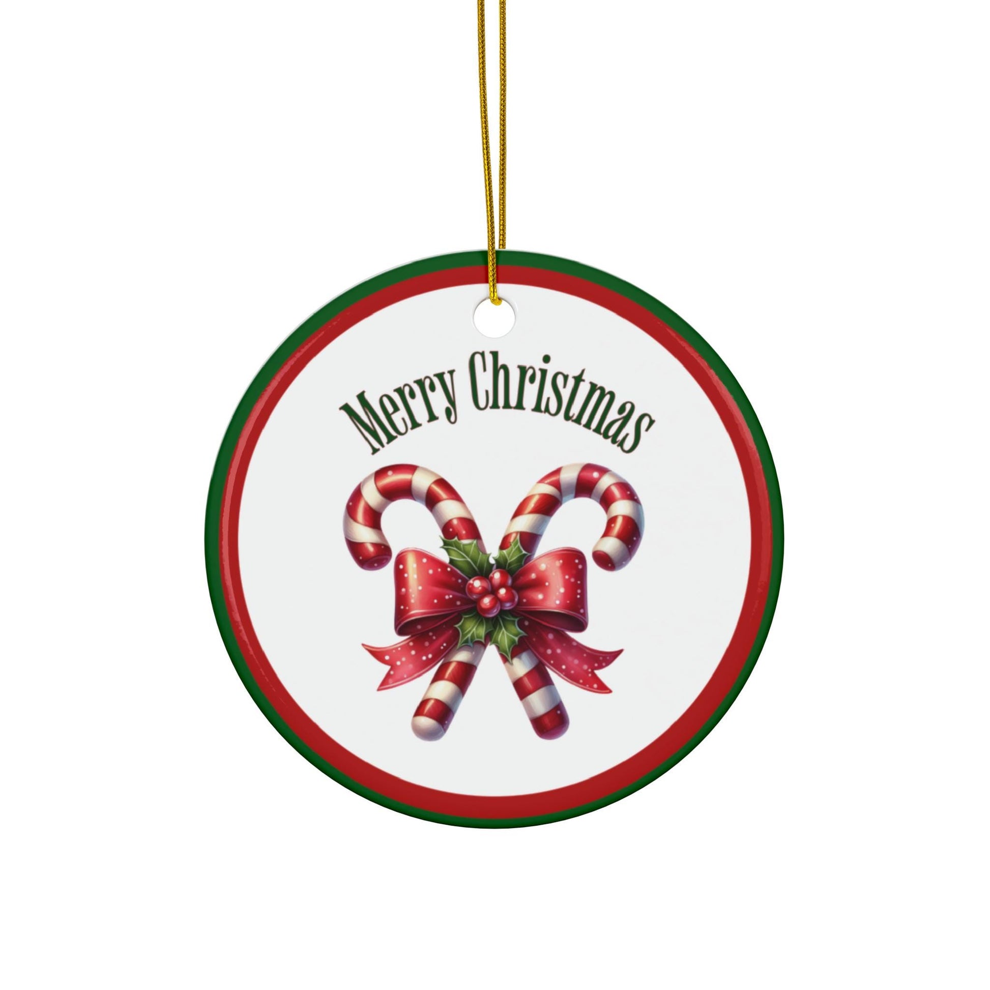 Ceramic Christmas Ornament - Candy Cane and Coquette Bow
