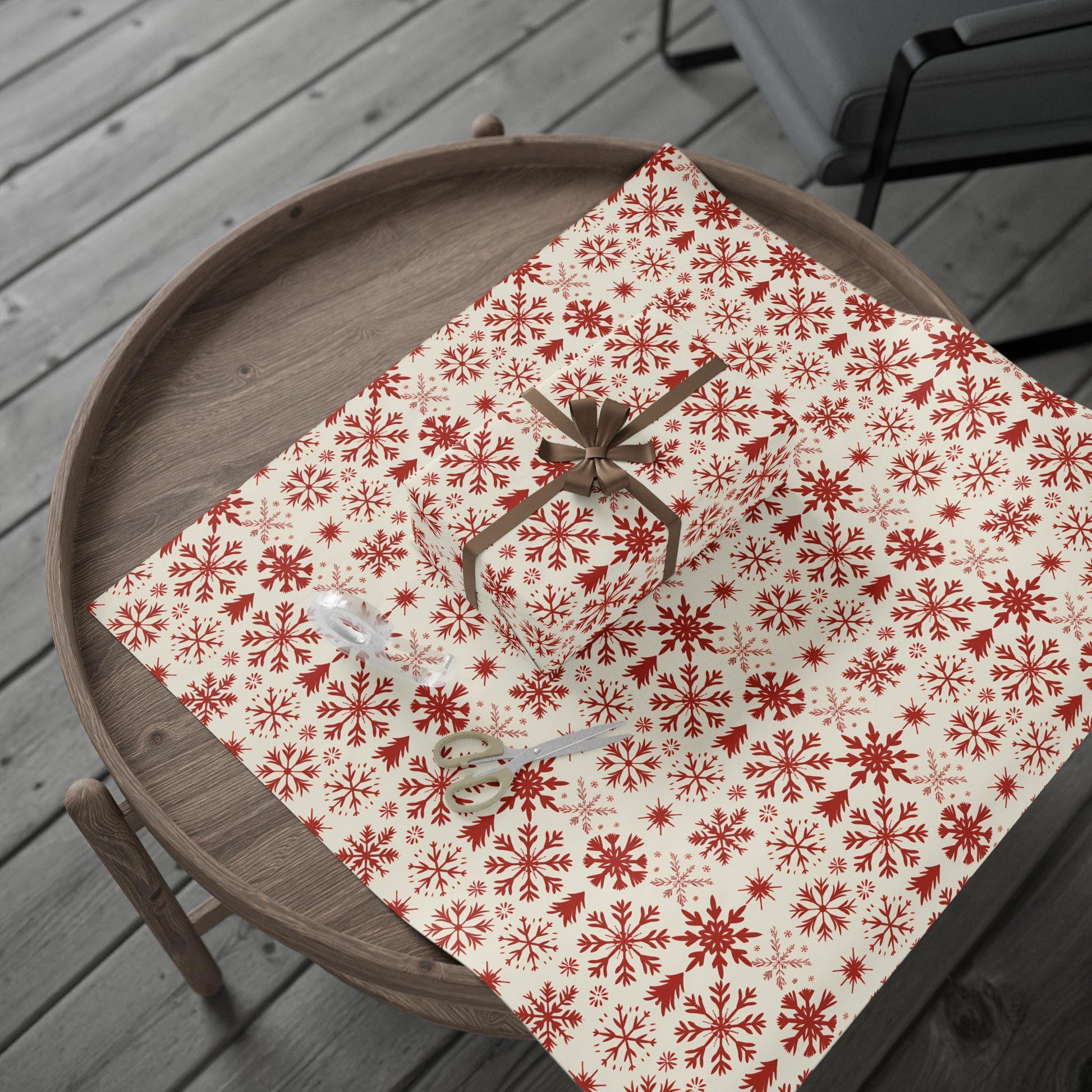 Christmas Wrapping Papers, Festive Red Snowflake Design, Holiday Gift Wrap, Vibrant Xmas Packaging, Winter Party Supplies