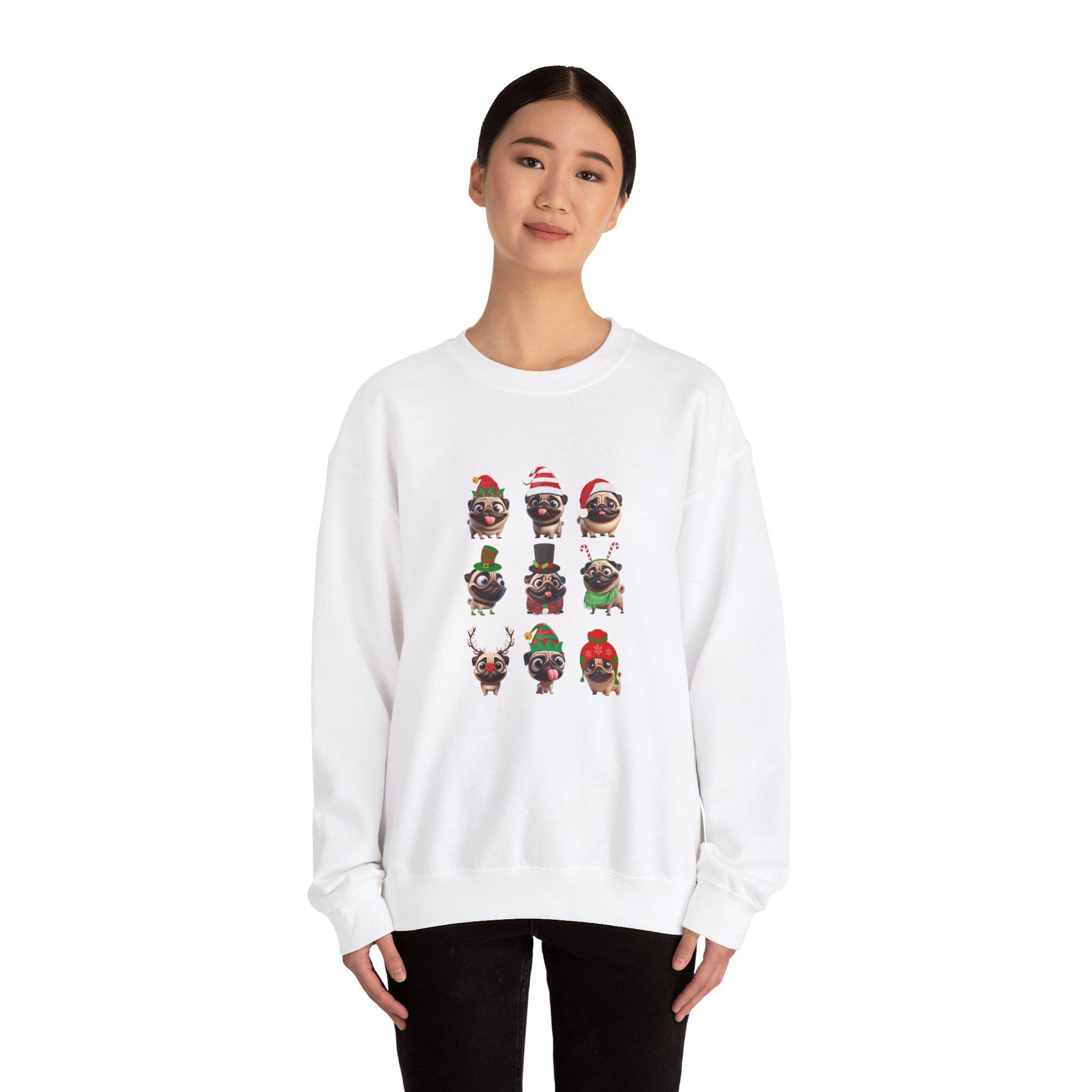 Pug Christmas Sweatshirt, Funny Festive Unisex Crewneck - Holiday Gift, Dog Lover, Winter Apparel, Cute Animal Jumper, Christmas Party