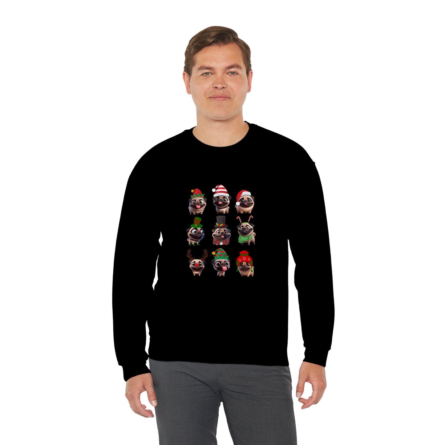 Pug Christmas Sweatshirt, Funny Festive Unisex Crewneck - Holiday Gift, Dog Lover, Winter Apparel, Cute Animal Jumper, Christmas Party