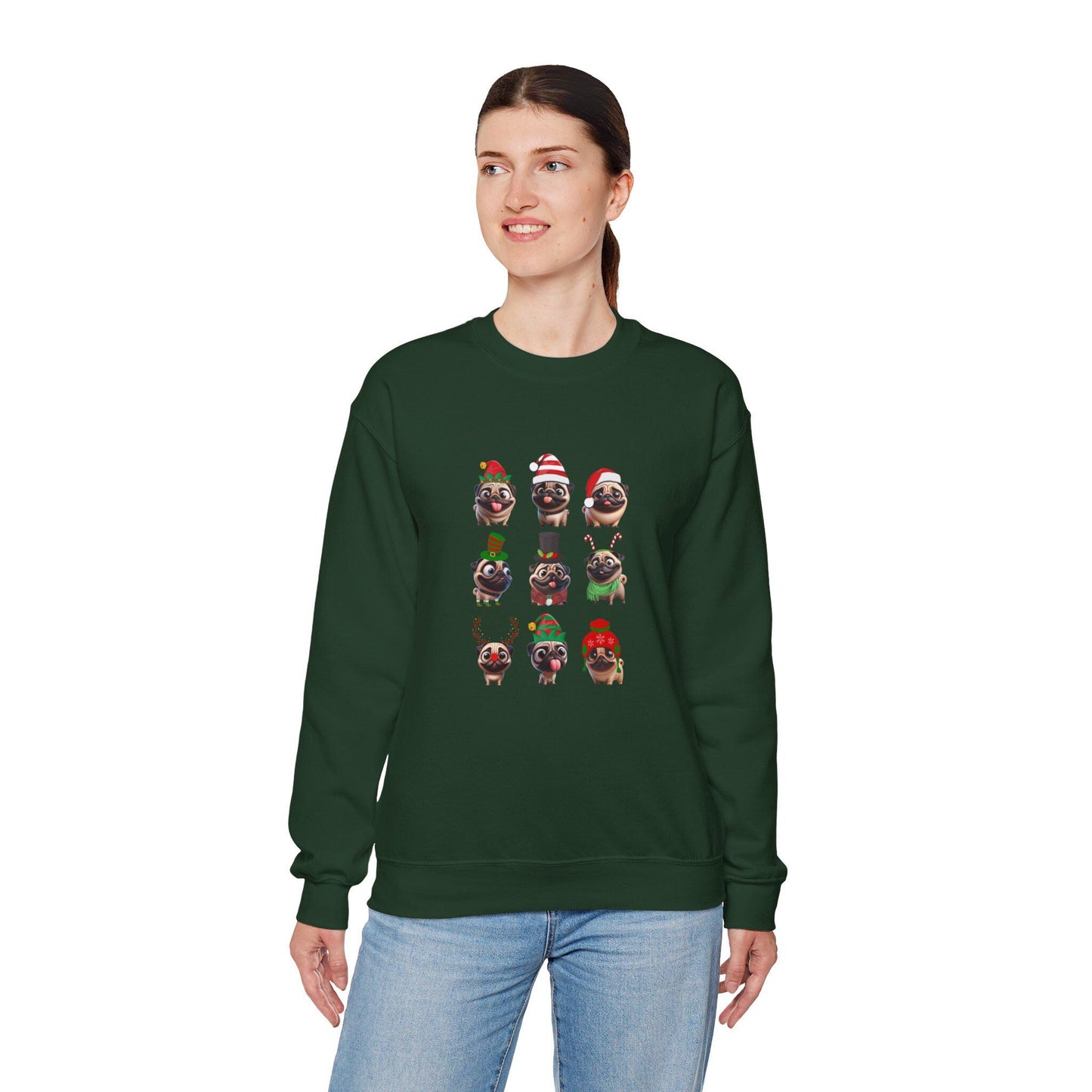 Pug Christmas Sweatshirt, Funny Festive Unisex Crewneck - Holiday Gift, Dog Lover, Winter Apparel, Cute Animal Jumper, Christmas Party