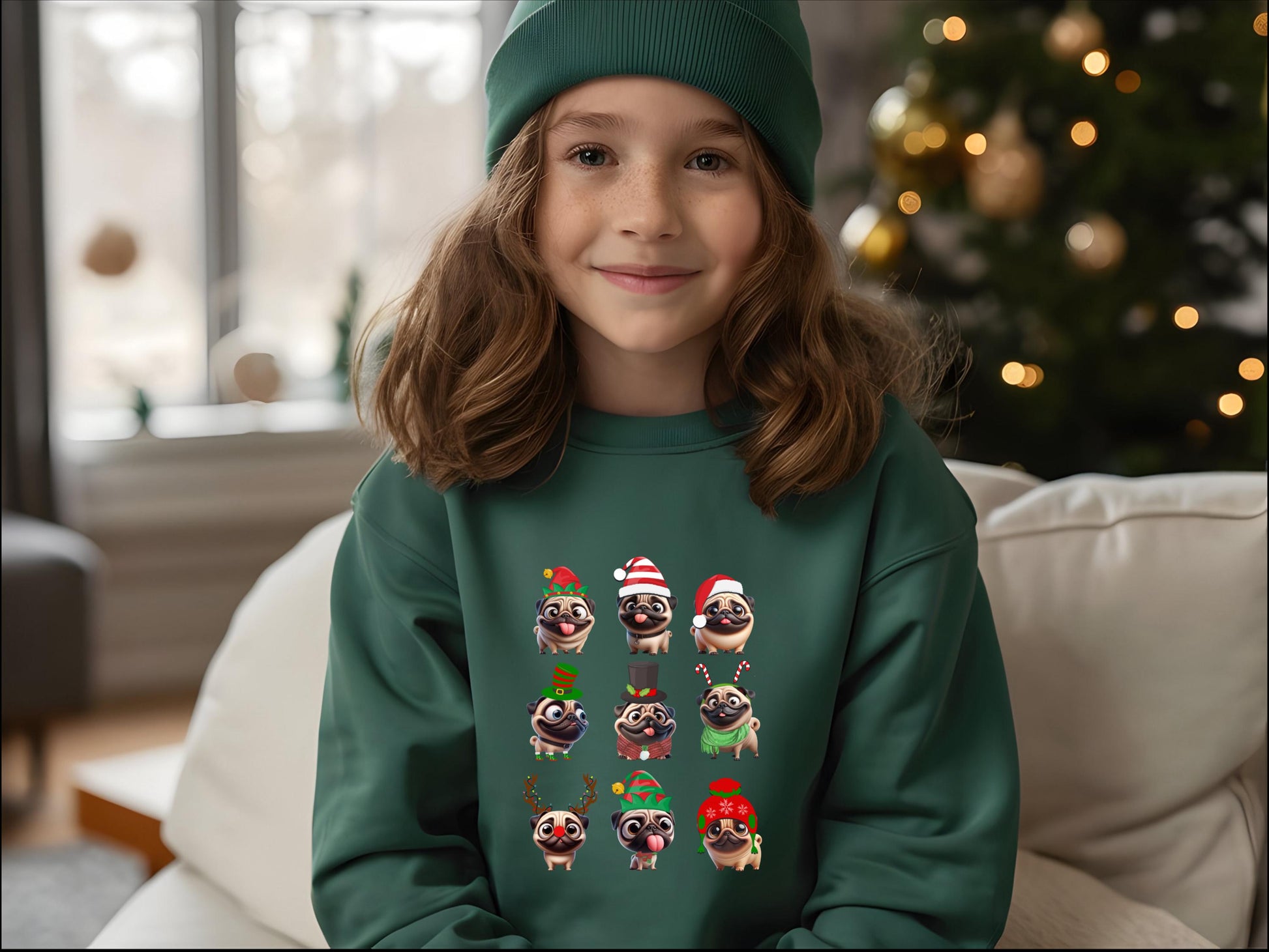 Kids' Christmas Pug Sweatshirt, Funny Pug Sweatshirt