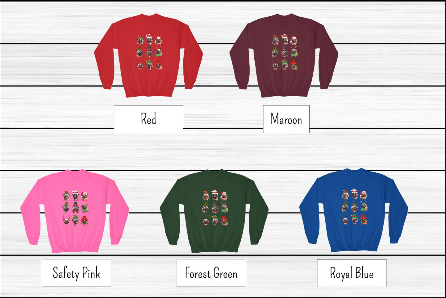 Kids' Christmas Pug Sweatshirt, Funny Pug Sweatshirt