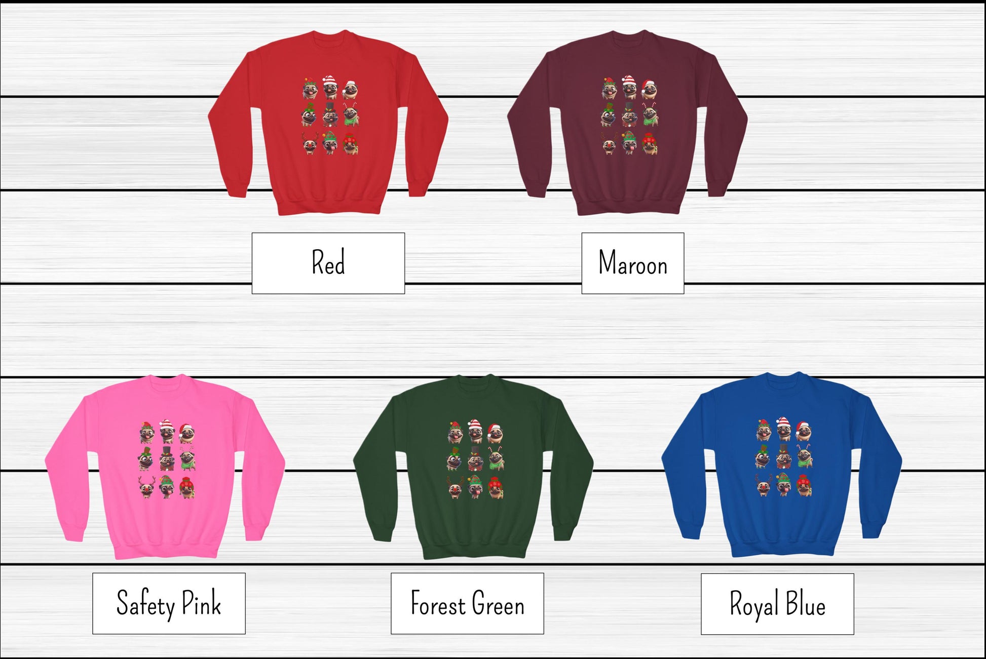 Kids' Christmas Pug Sweatshirt, Funny Pug Sweatshirt