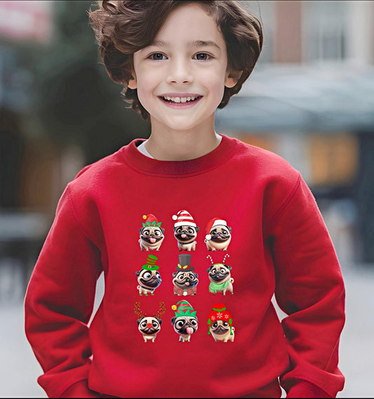 Kids' Christmas Pug Sweatshirt, Funny Pug Sweatshirt