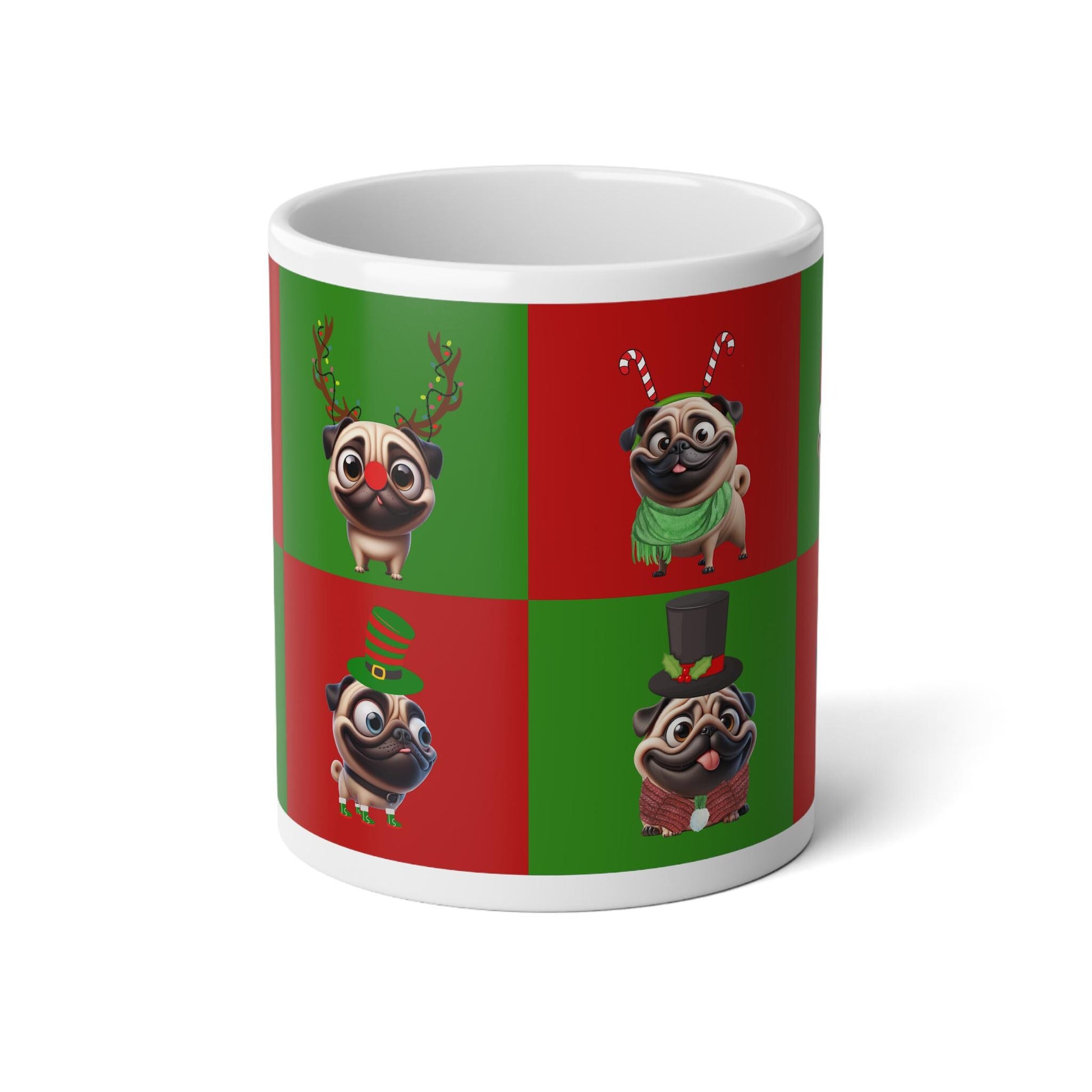 Christmas Pug Jumbo Mug, 20oz - Festive Holiday Drinkware, Funny Pugs Collage, Christmas Gift, Cute Animal Coffee Cup, Dog Lover Tea Mug