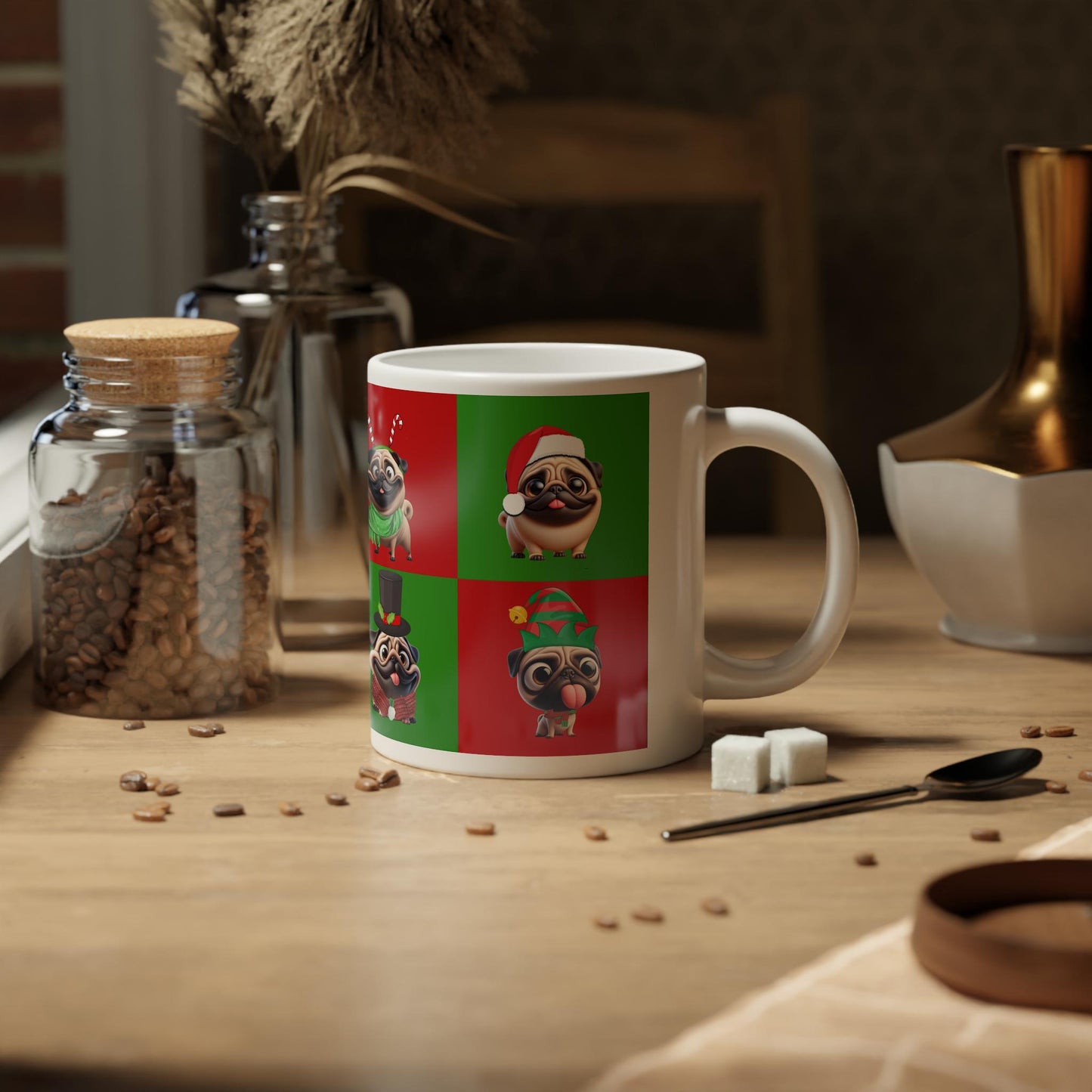Christmas Pug Jumbo Mug, 20oz - Festive Holiday Drinkware, Funny Pugs Collage, Christmas Gift, Cute Animal Coffee Cup, Dog Lover Tea Mug