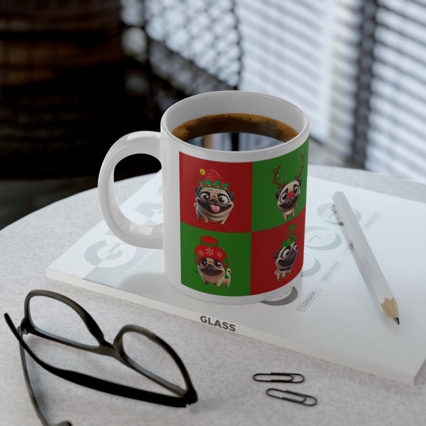 Christmas Pug Jumbo Mug, 20oz - Festive Holiday Drinkware, Funny Pugs Collage, Christmas Gift, Cute Animal Coffee Cup, Dog Lover Tea Mug