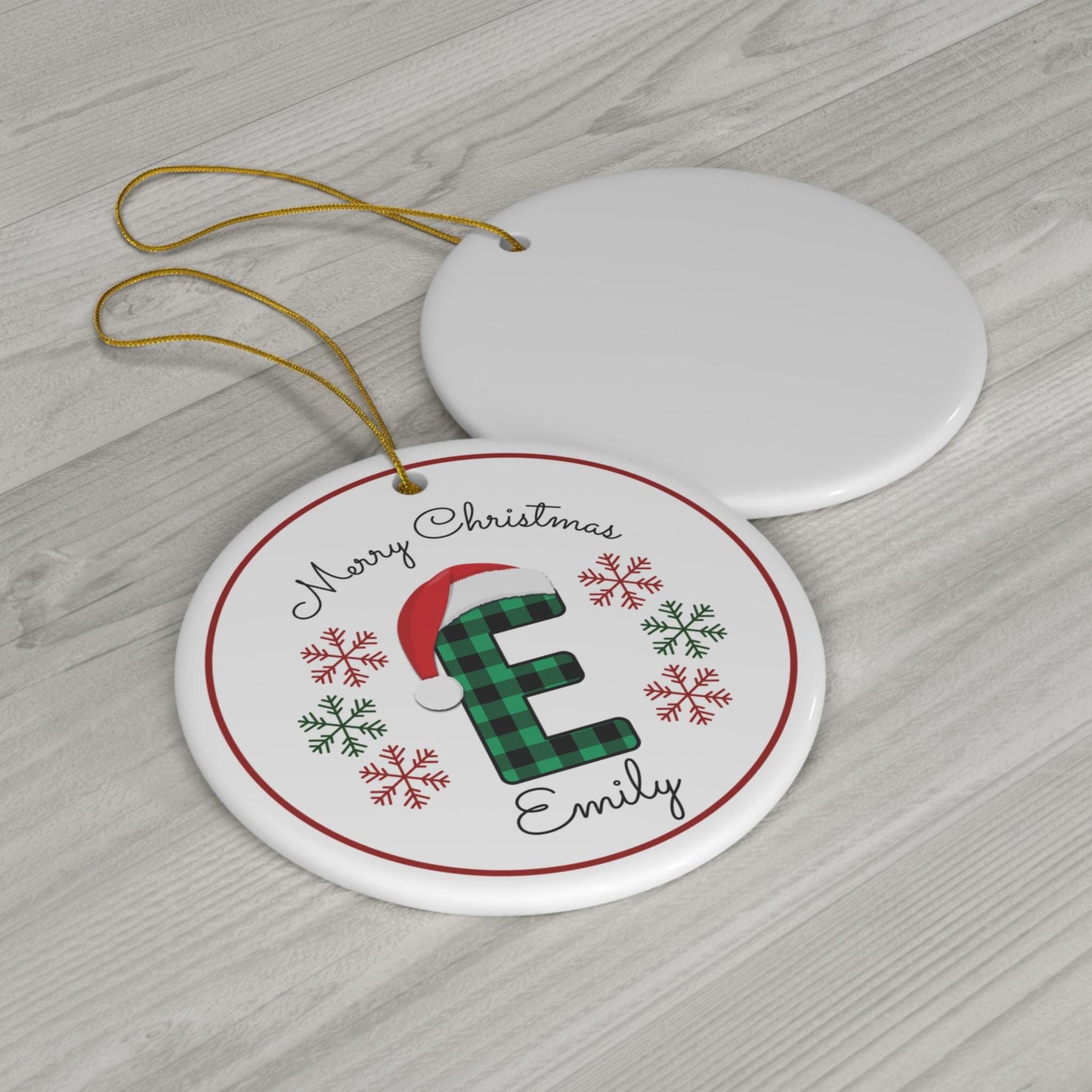 Personalized Plaid Monogram Ceramic Ornament