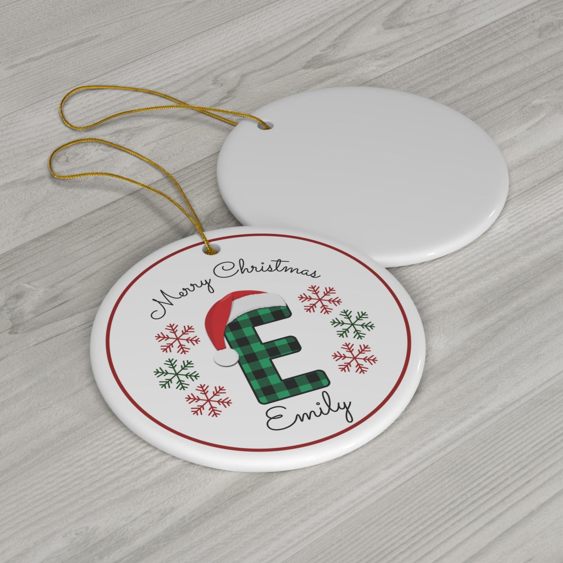 Personalized Plaid Monogram Ceramic Ornament