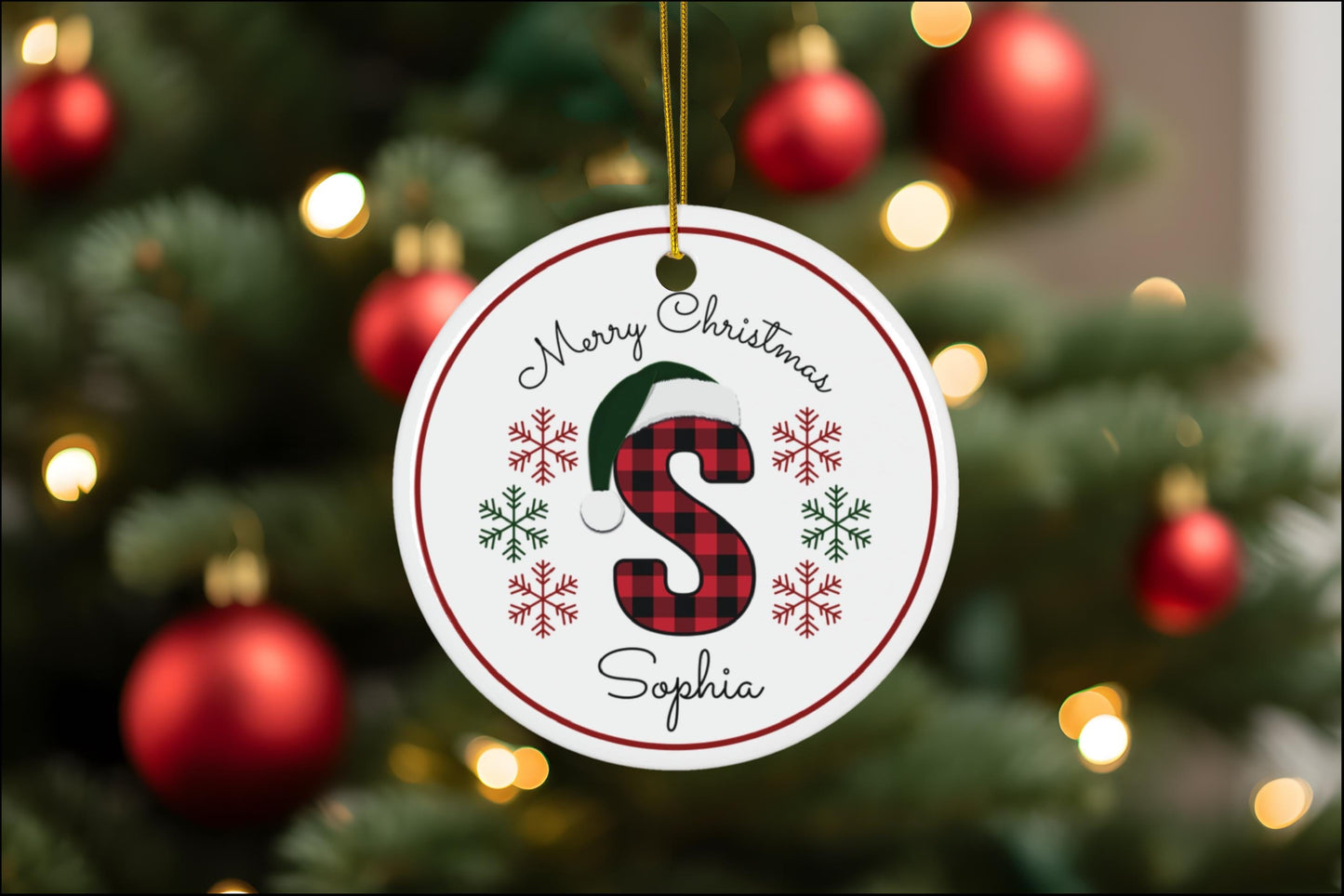 Personalized Plaid Monogram Ceramic Ornament