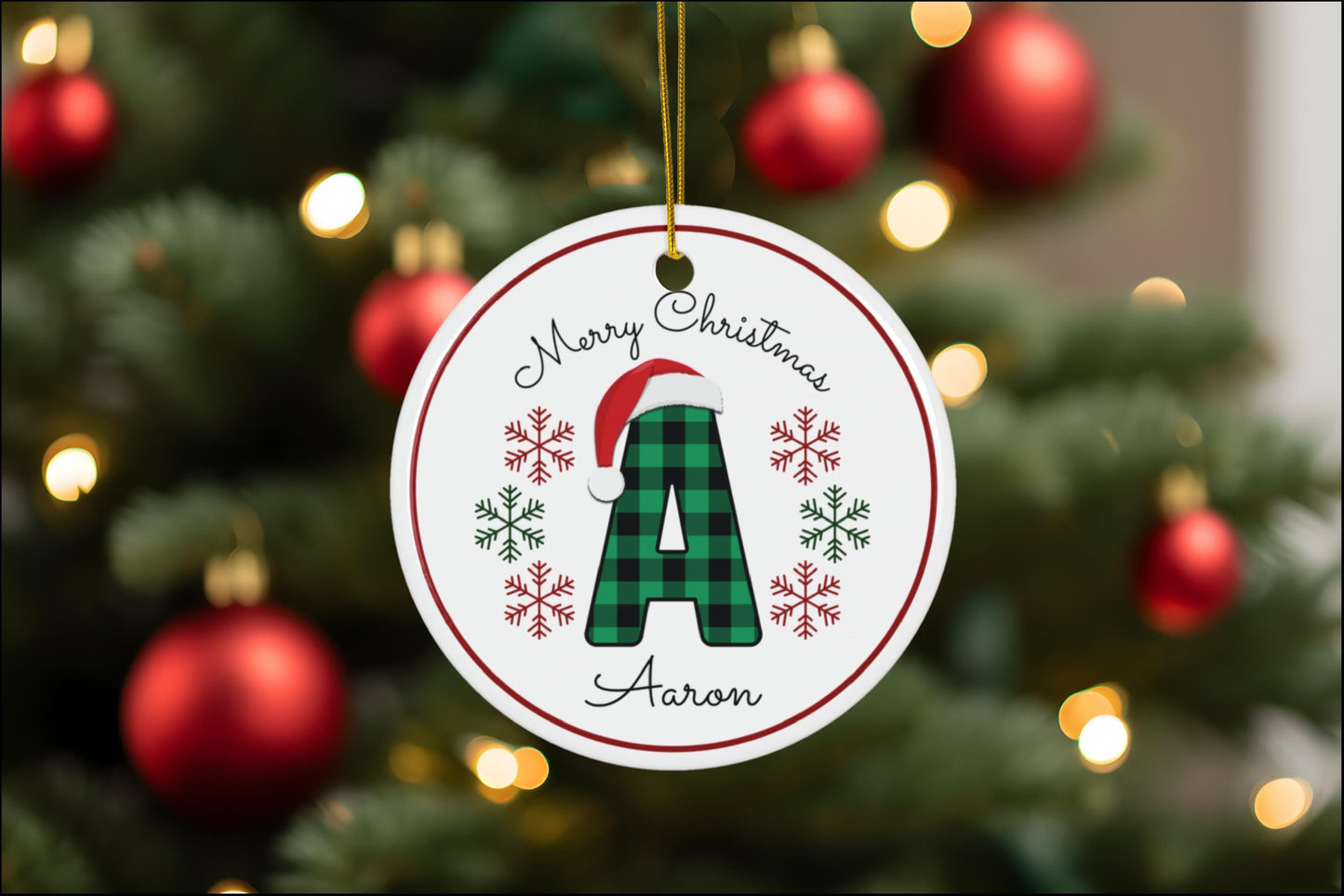 Personalized Plaid Monogram Ceramic Ornament