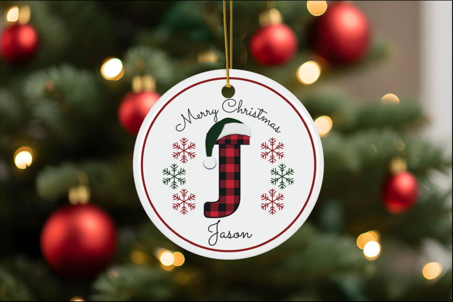 Personalized Plaid Monogram Ceramic Ornament