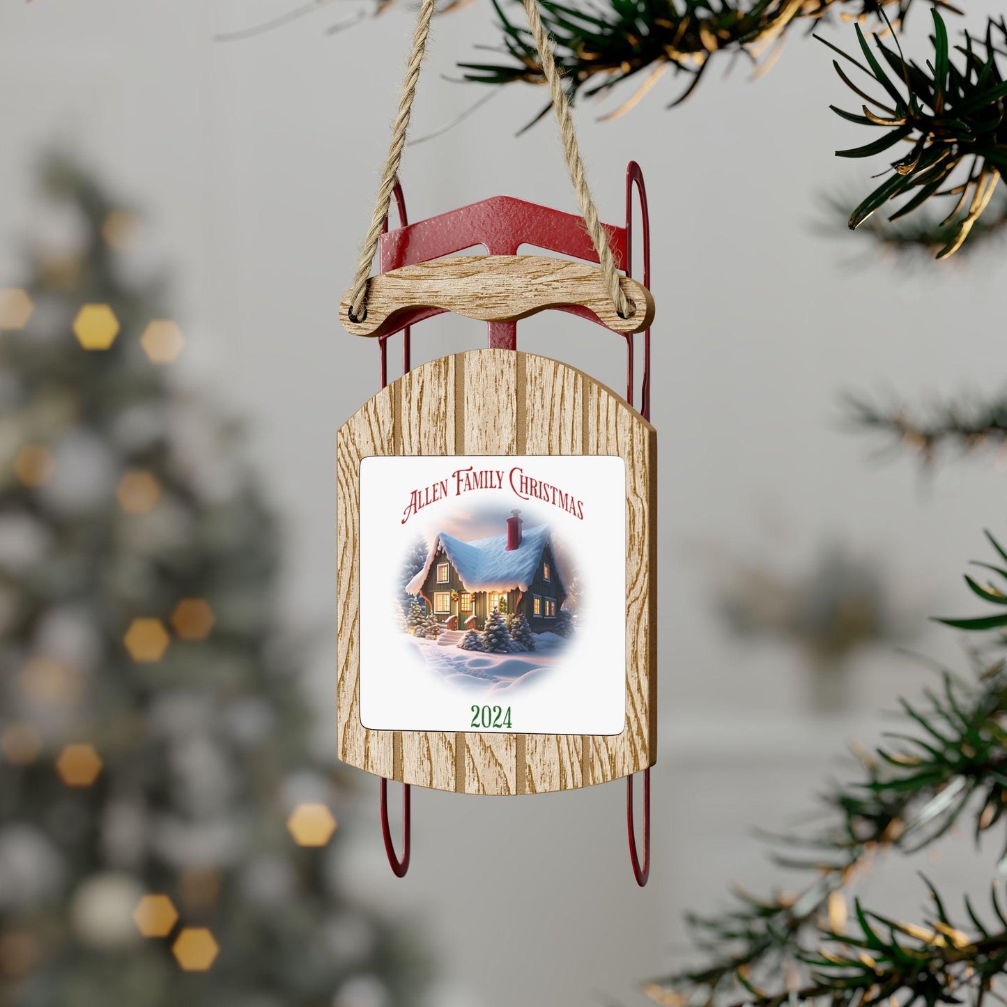 Personalized Wooden Sled Christmas Ornament