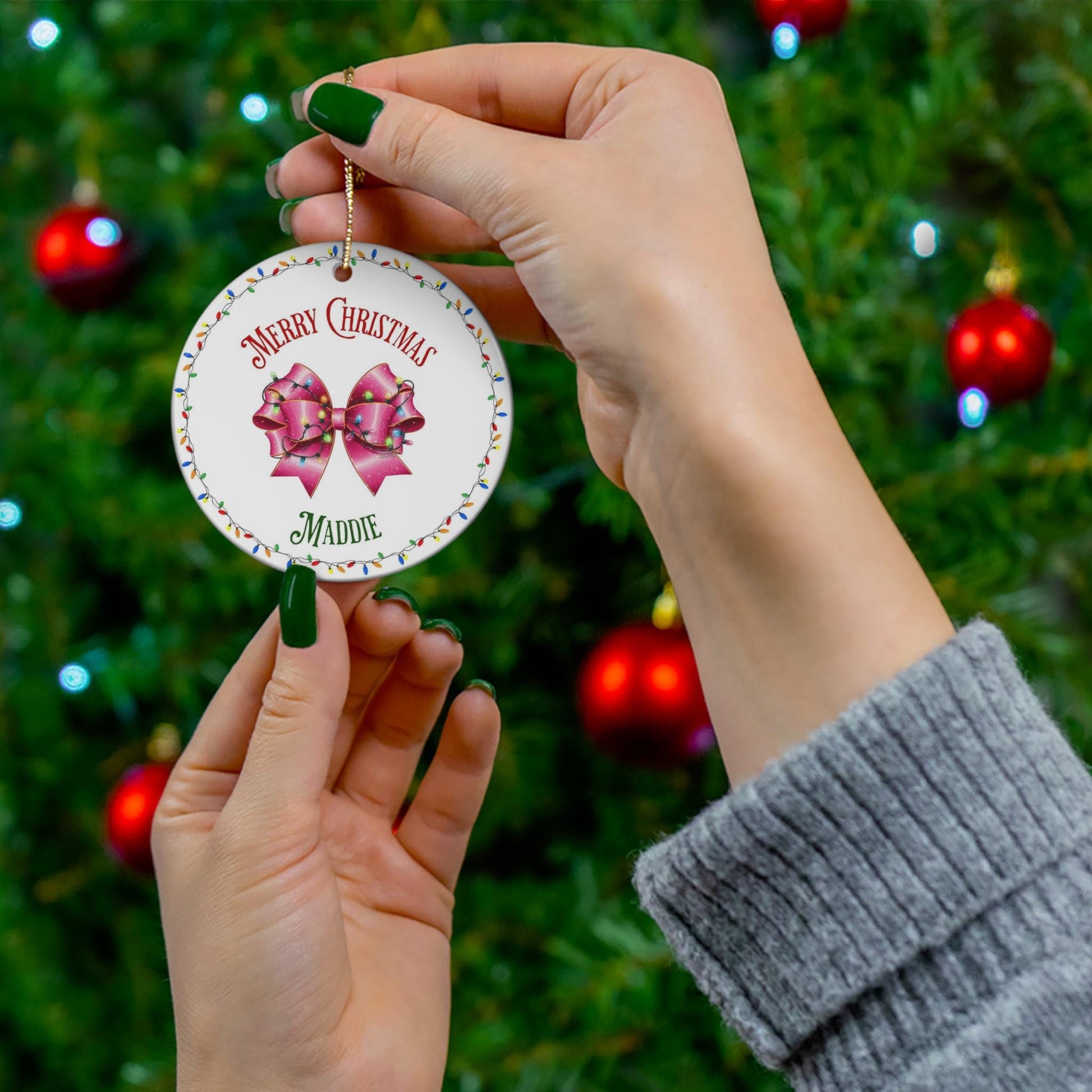 Personalized Coquette Bow Christmas Ornament