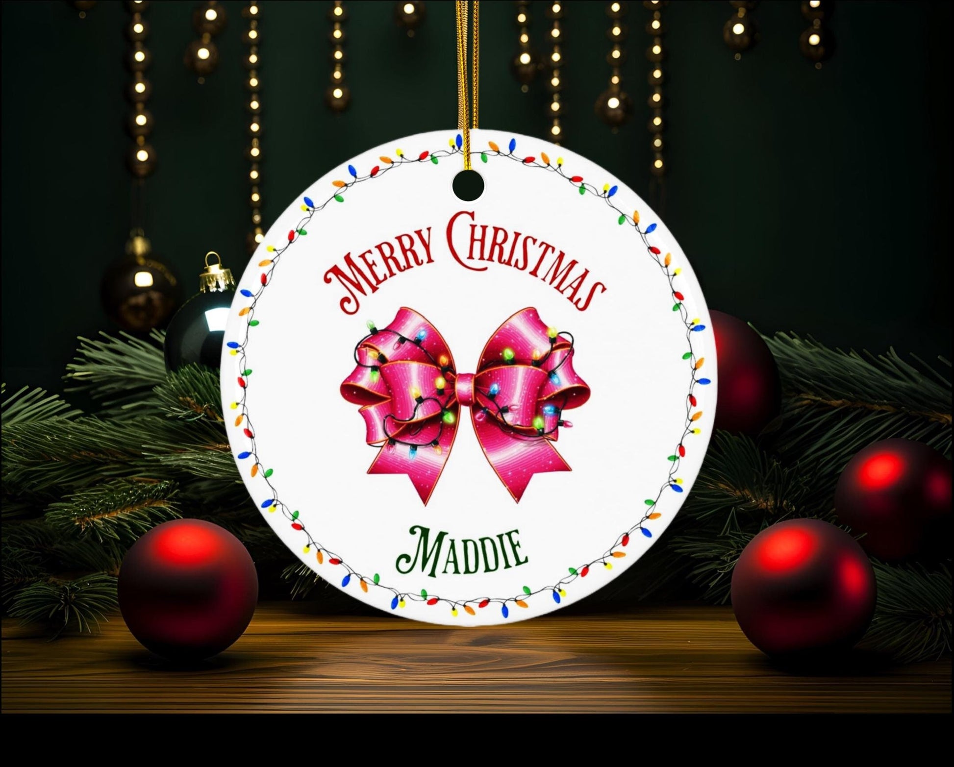 Personalized Coquette Bow Christmas Ornament