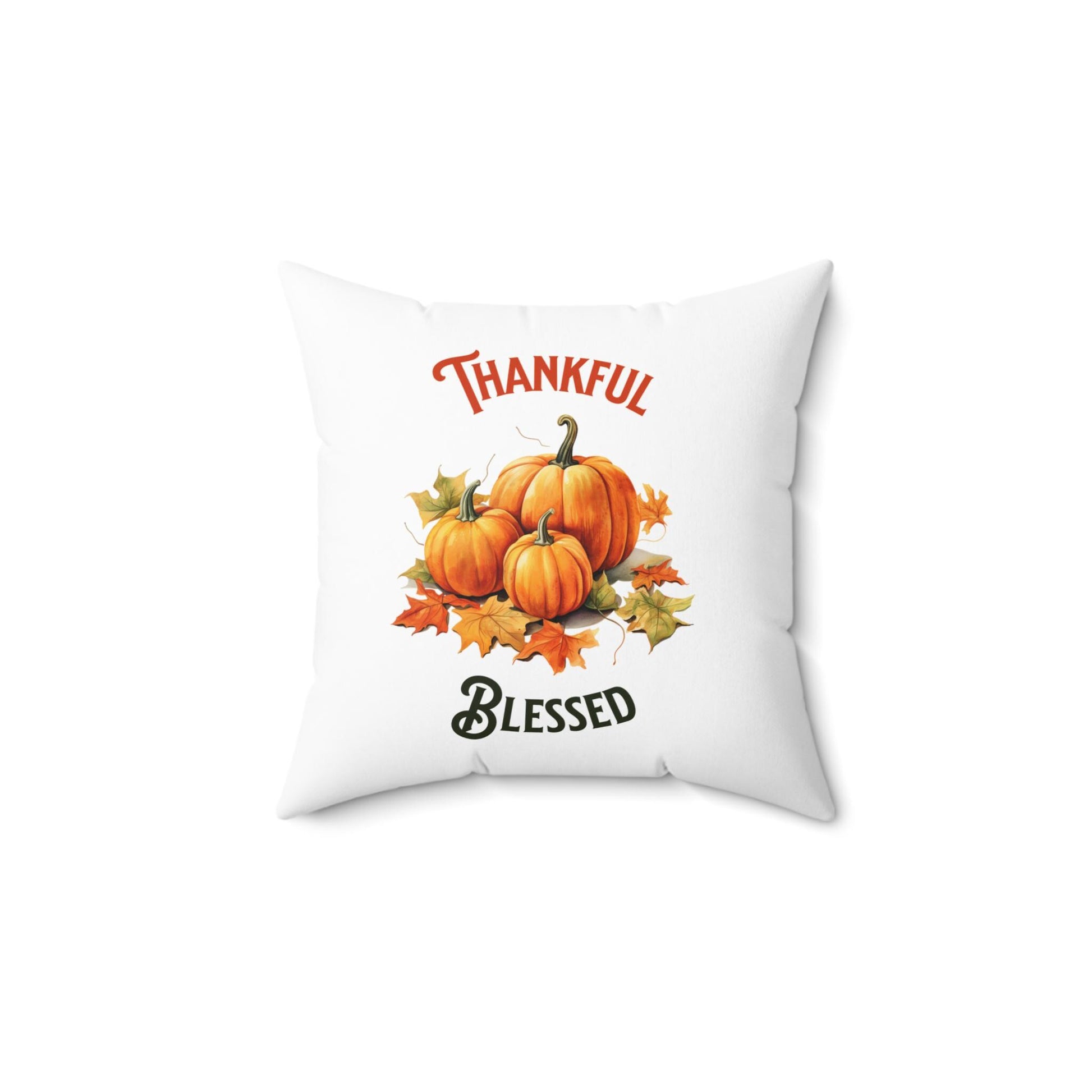 Fall Pumpkin Decorative Pillow, Autumn Leaves Thankful Blessed Home Decor, Spun Polyester Square Pillow, Seasonal Throw Cushion, Harvest