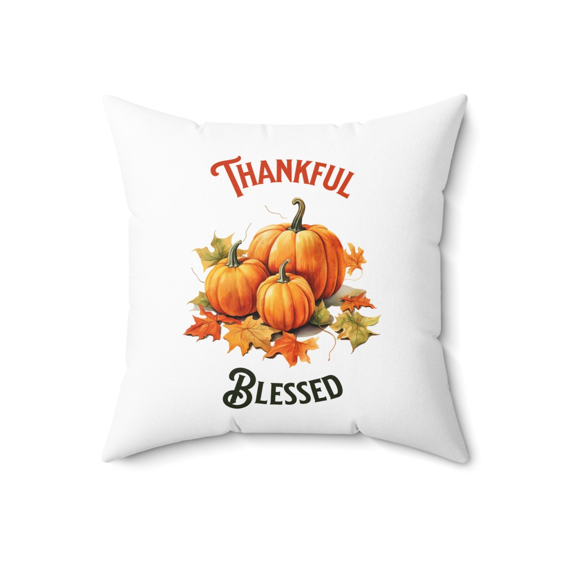 Fall Pumpkin Decorative Pillow, Autumn Leaves Thankful Blessed Home Decor, Spun Polyester Square Pillow, Seasonal Throw Cushion, Harvest