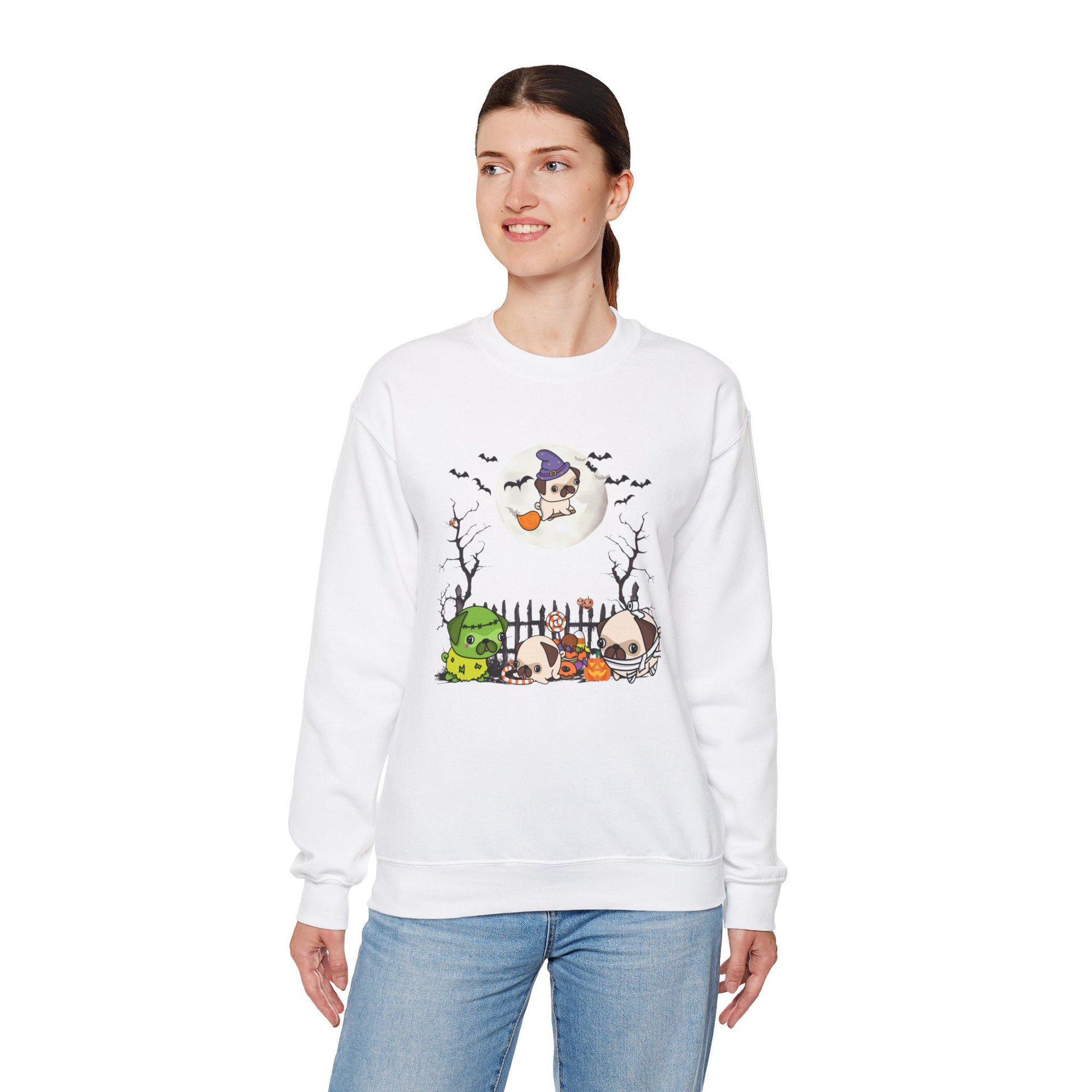 Pug Halloween Sweatshirt, Unisex Crewneck Jumper, Dog Lover Gift, Halloween Costume Shirt, Cozy Fall Sweater