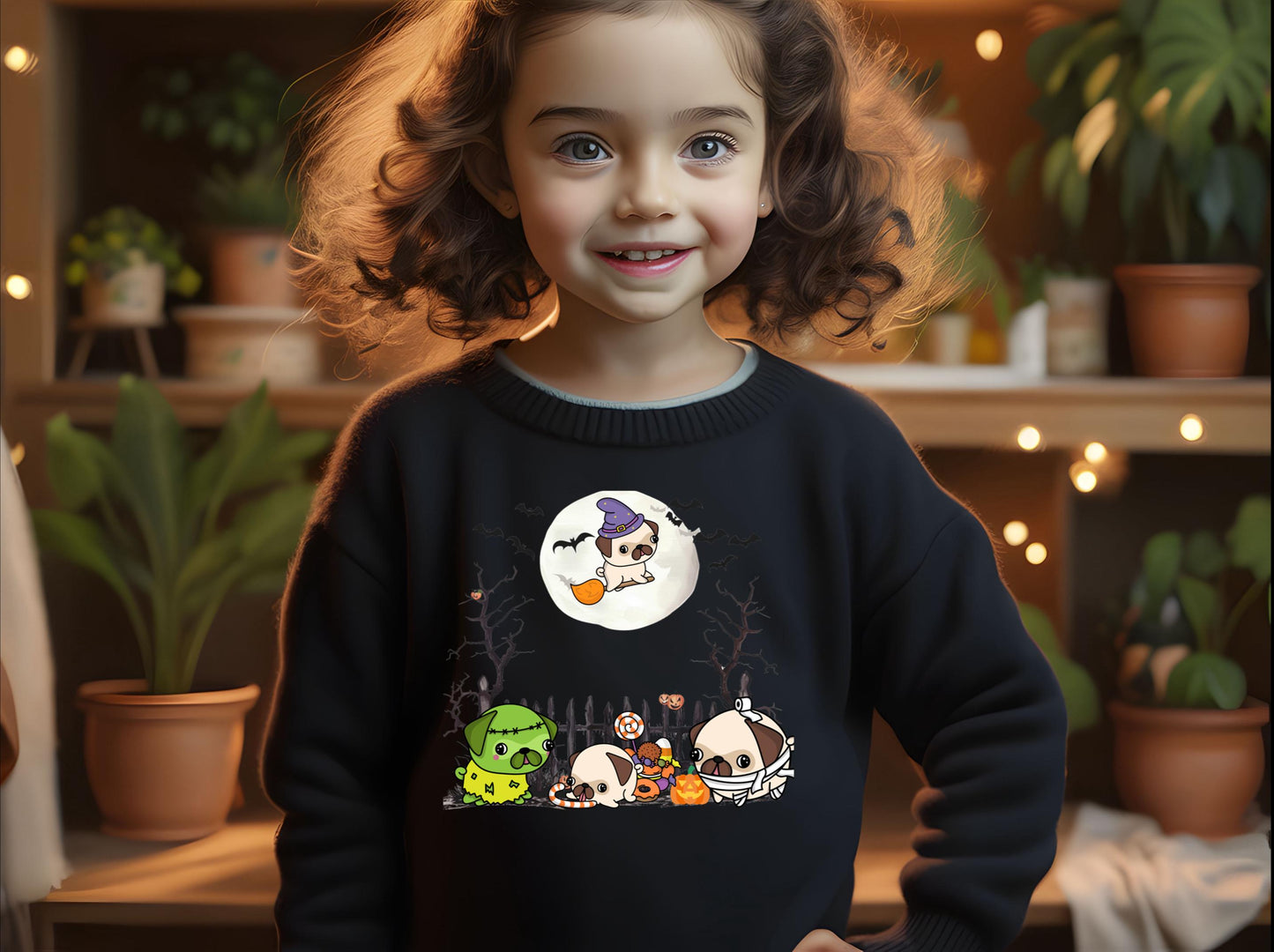 Youth Pug Halloween Sweatshirt, Unisex Crewneck Jumper, Dog Lover Gift, Halloween Costume Shirt, Cozy Fall Sweater